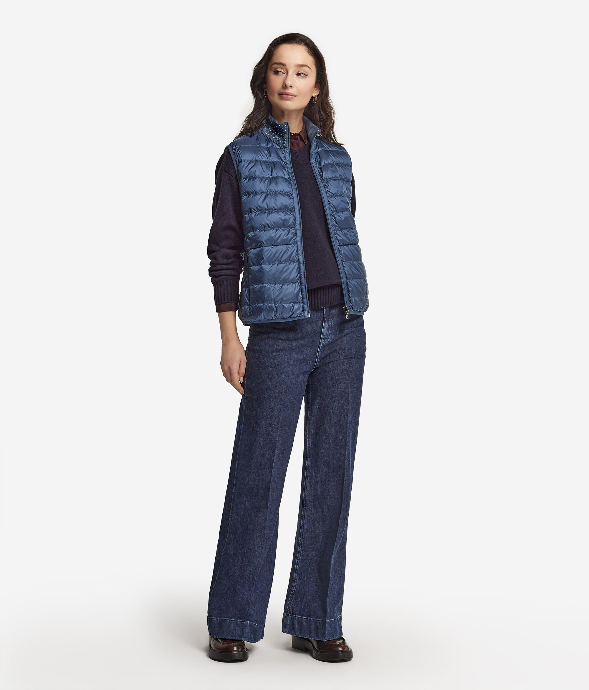 Ultrafine Cashmere Reversible Down Vest with Rhinestones