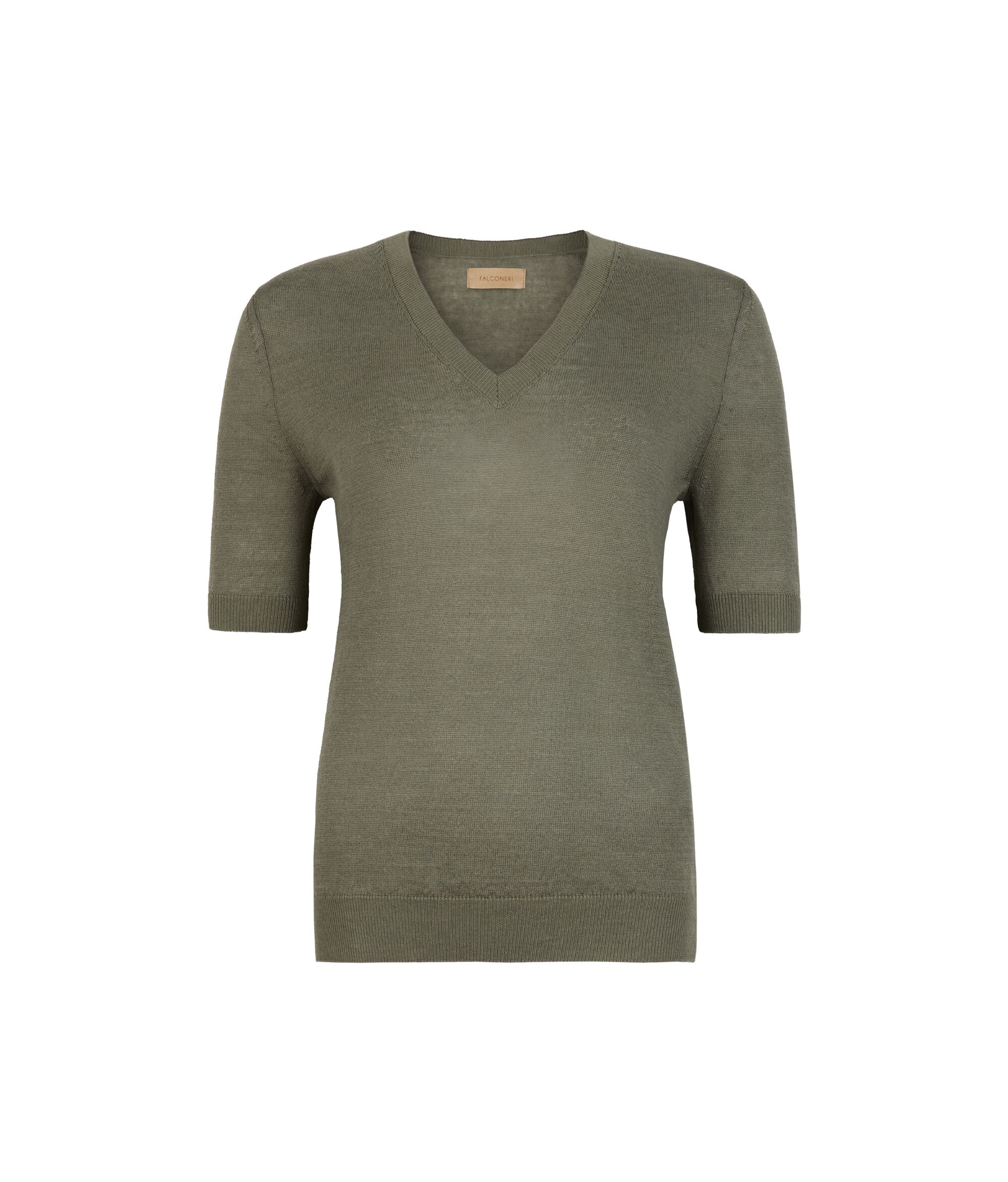 T-shirt à col V en lin et coton