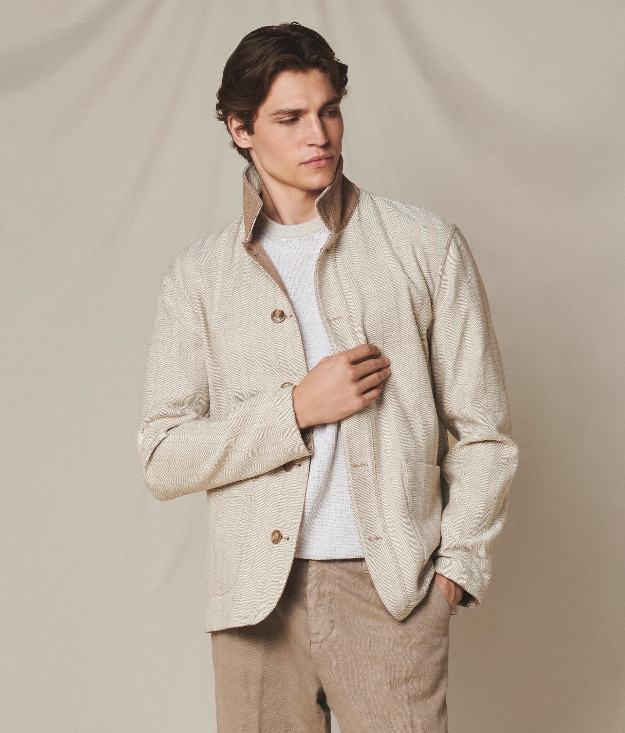 Reversible herringbone cotton worker jacket