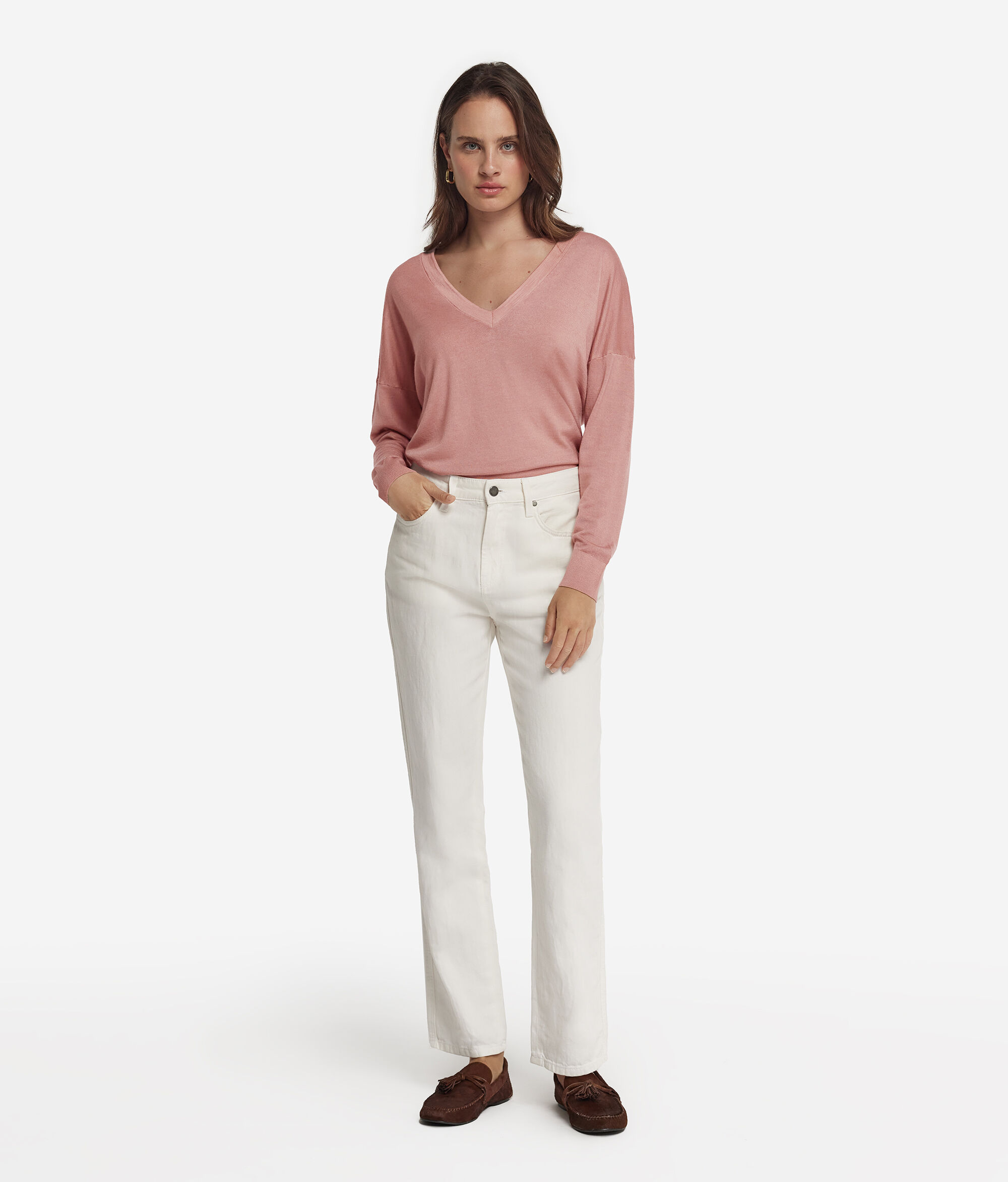 Pull à double col V en cachemire ultra-fin