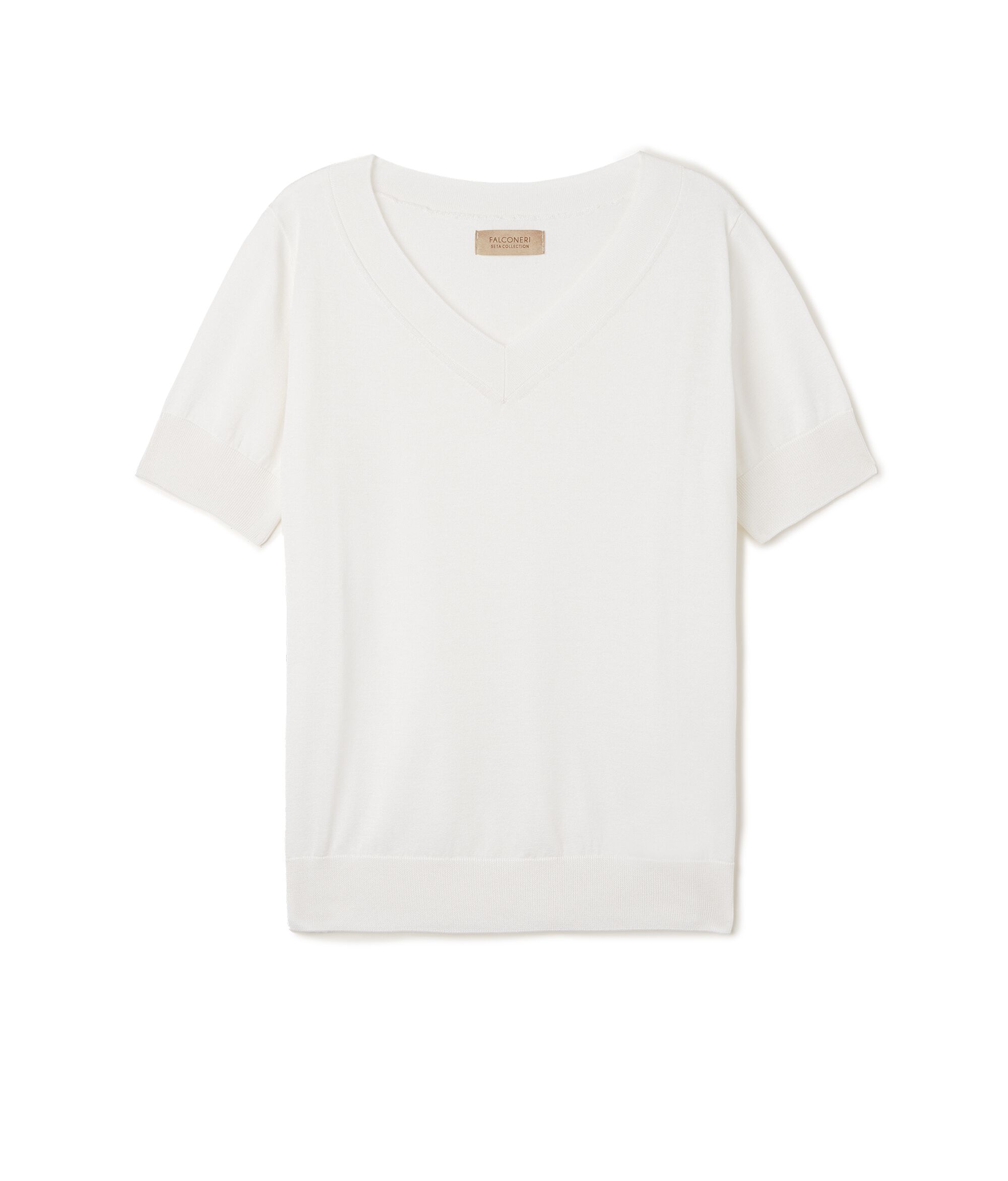 Short-Sleeved V-Neck Silk and Cotton Jumper