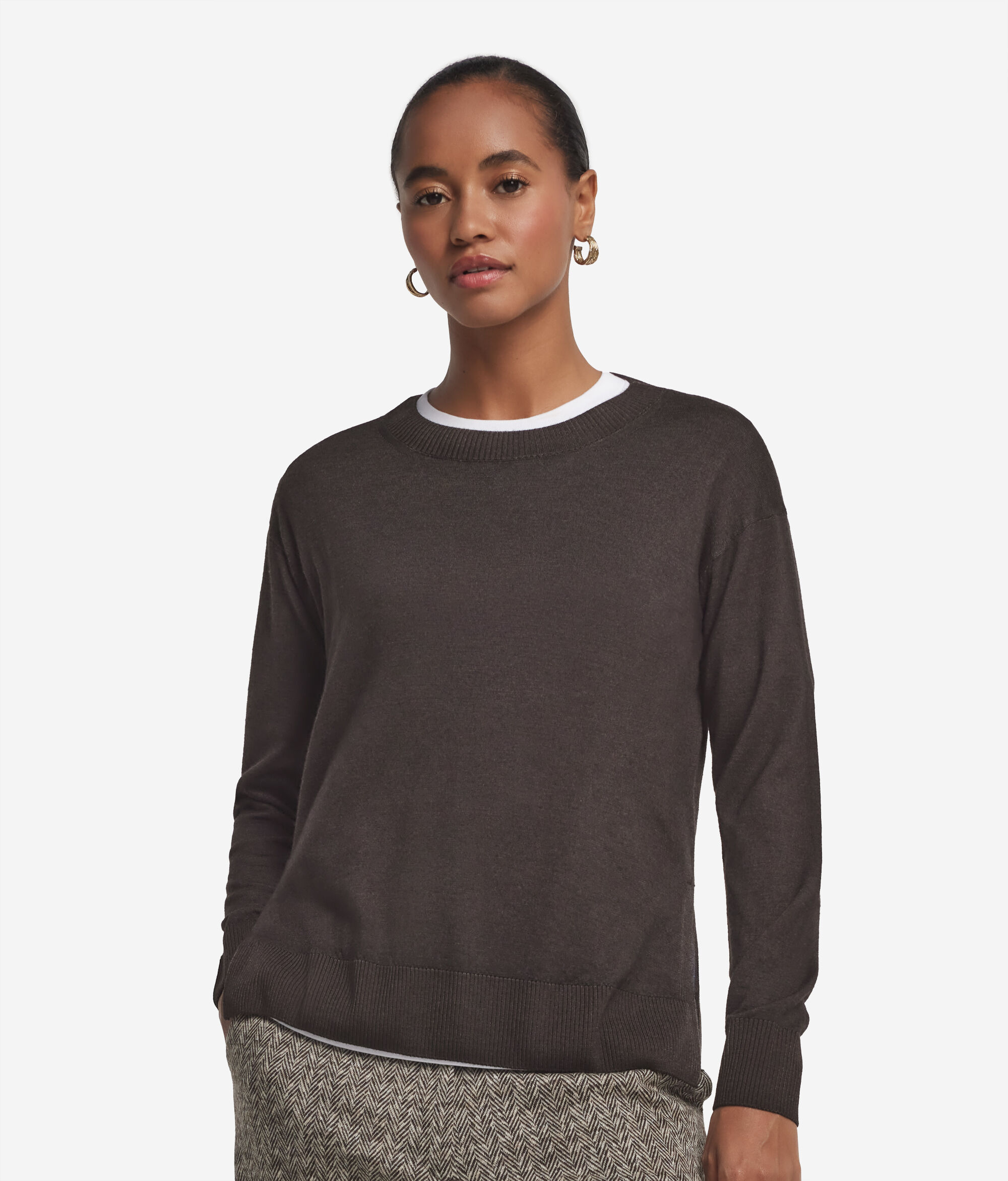 Jersey con cuello redondo de cashmere con aberturas