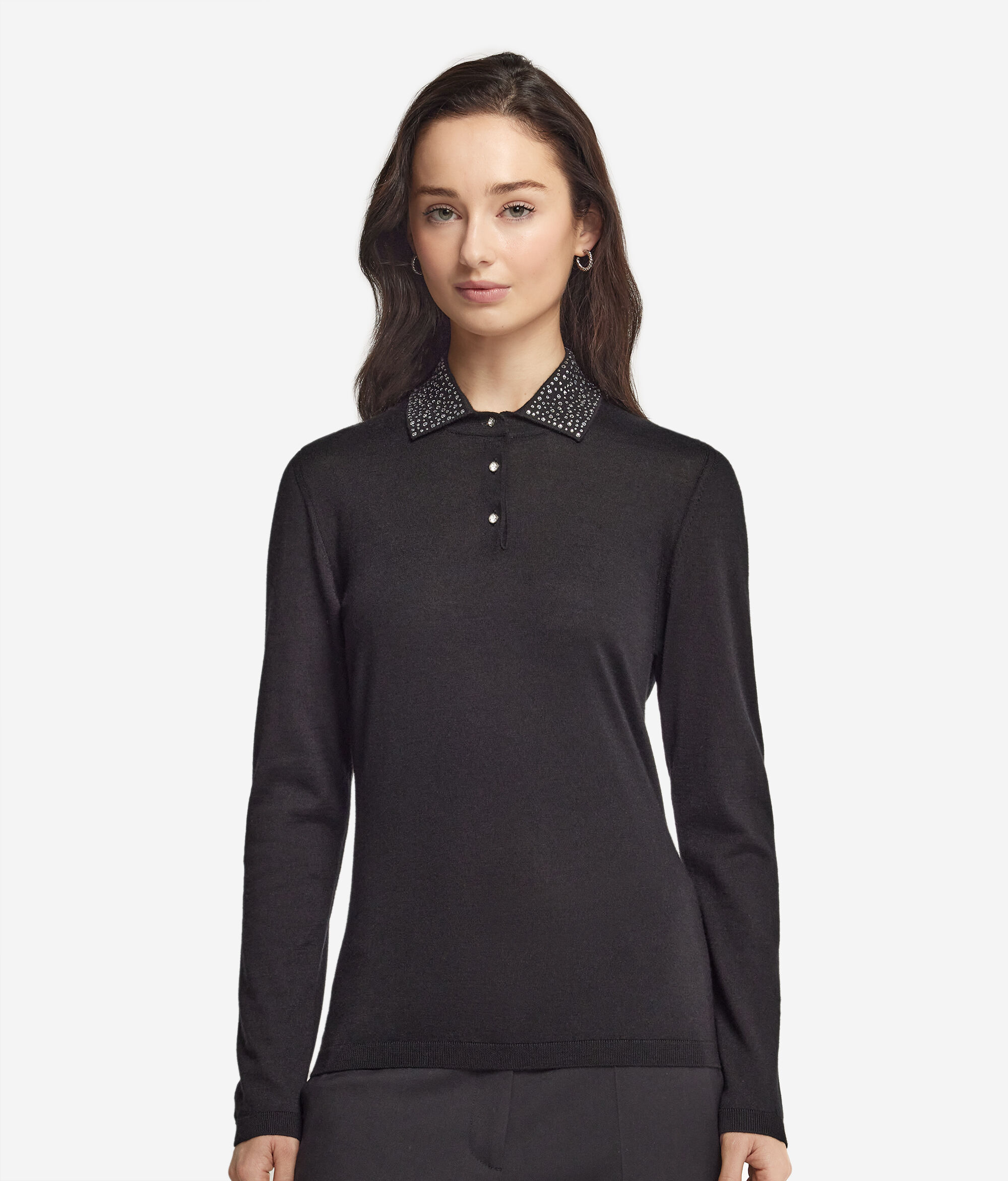 Ultrafine Cashmere Polo Shirt with Rhinestones