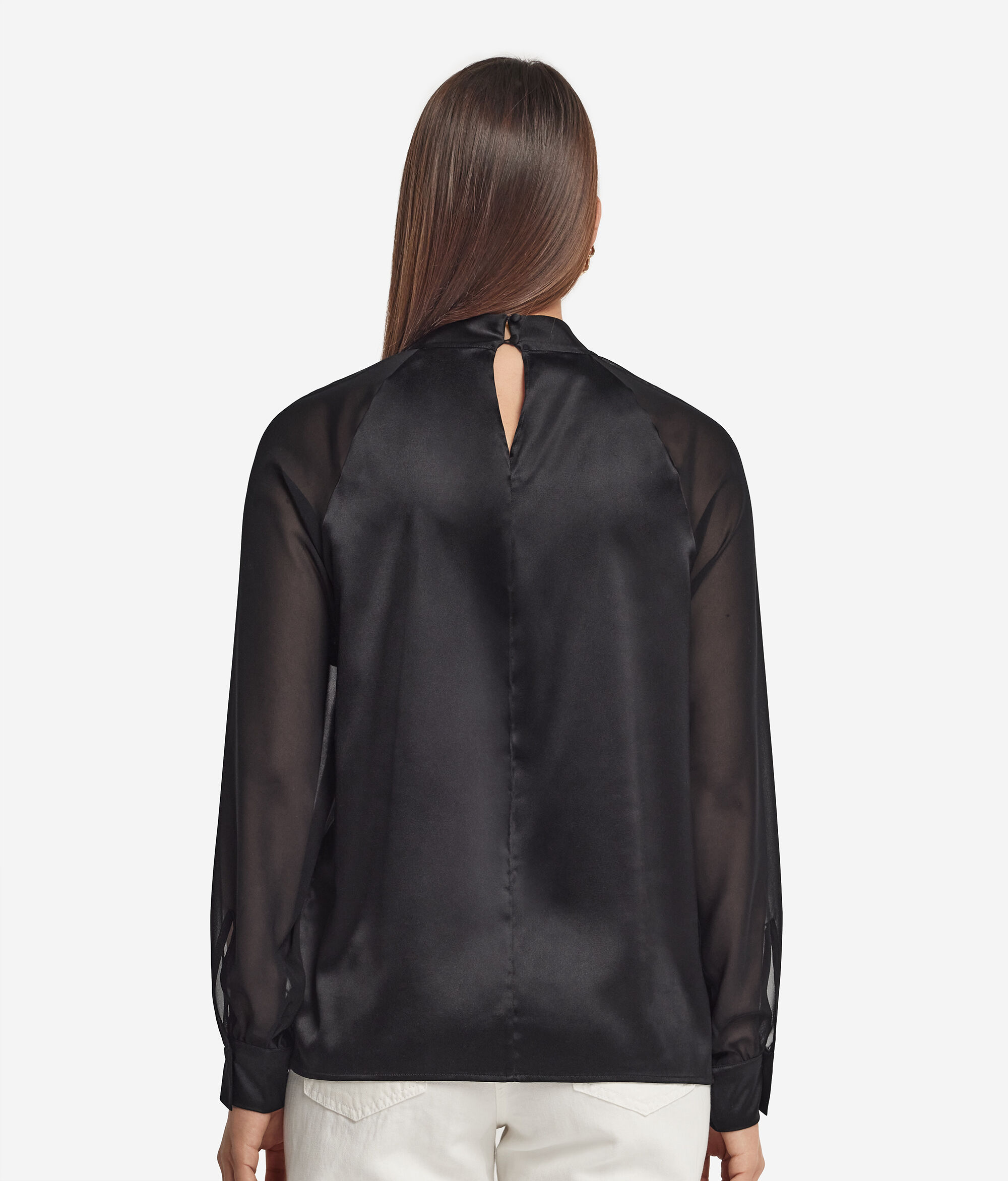Silk Satin Blouse with Crossover Collar
