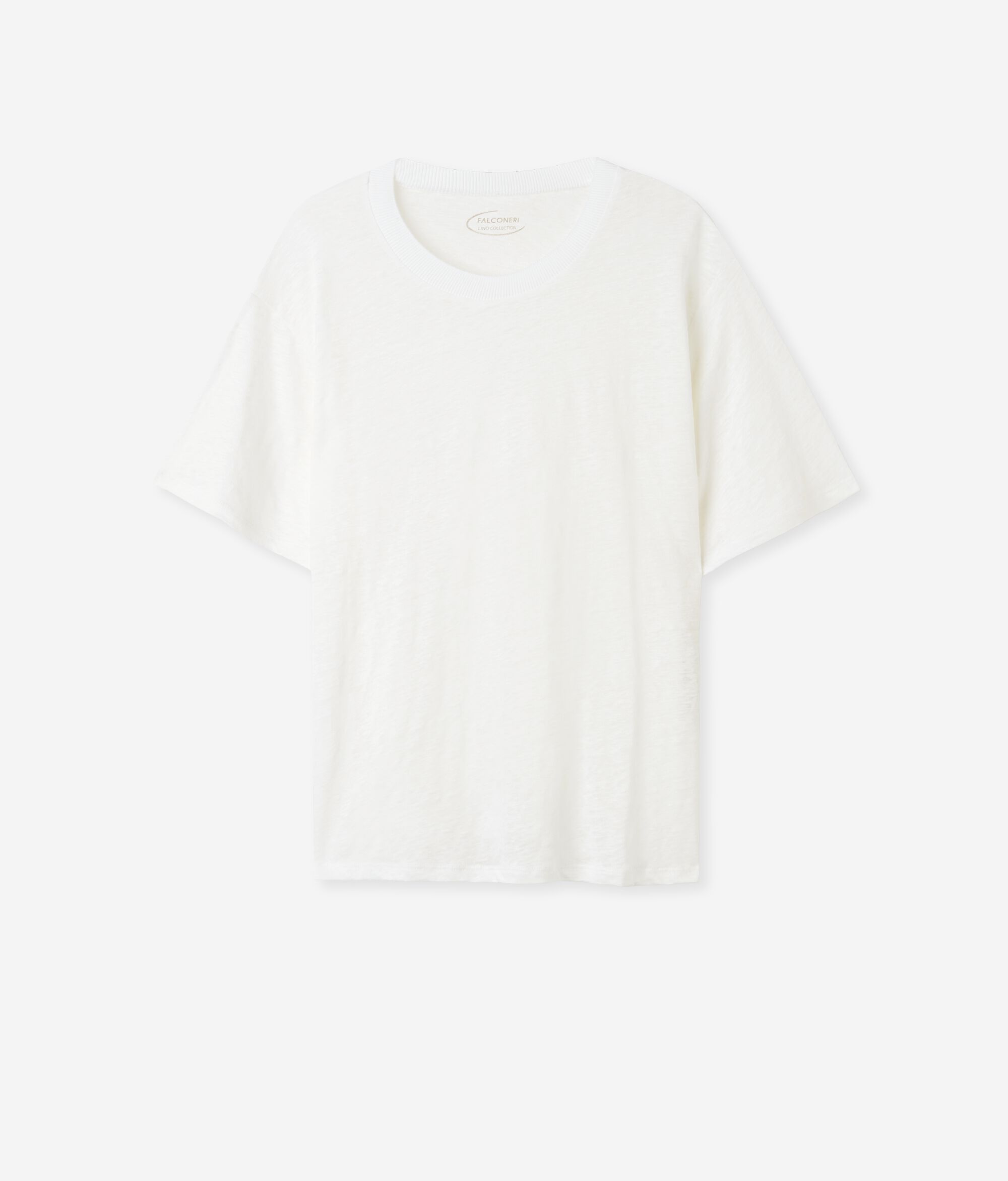 T-Shirt mit Rundhalsausschnitt aus Leinen mit Stricksaum