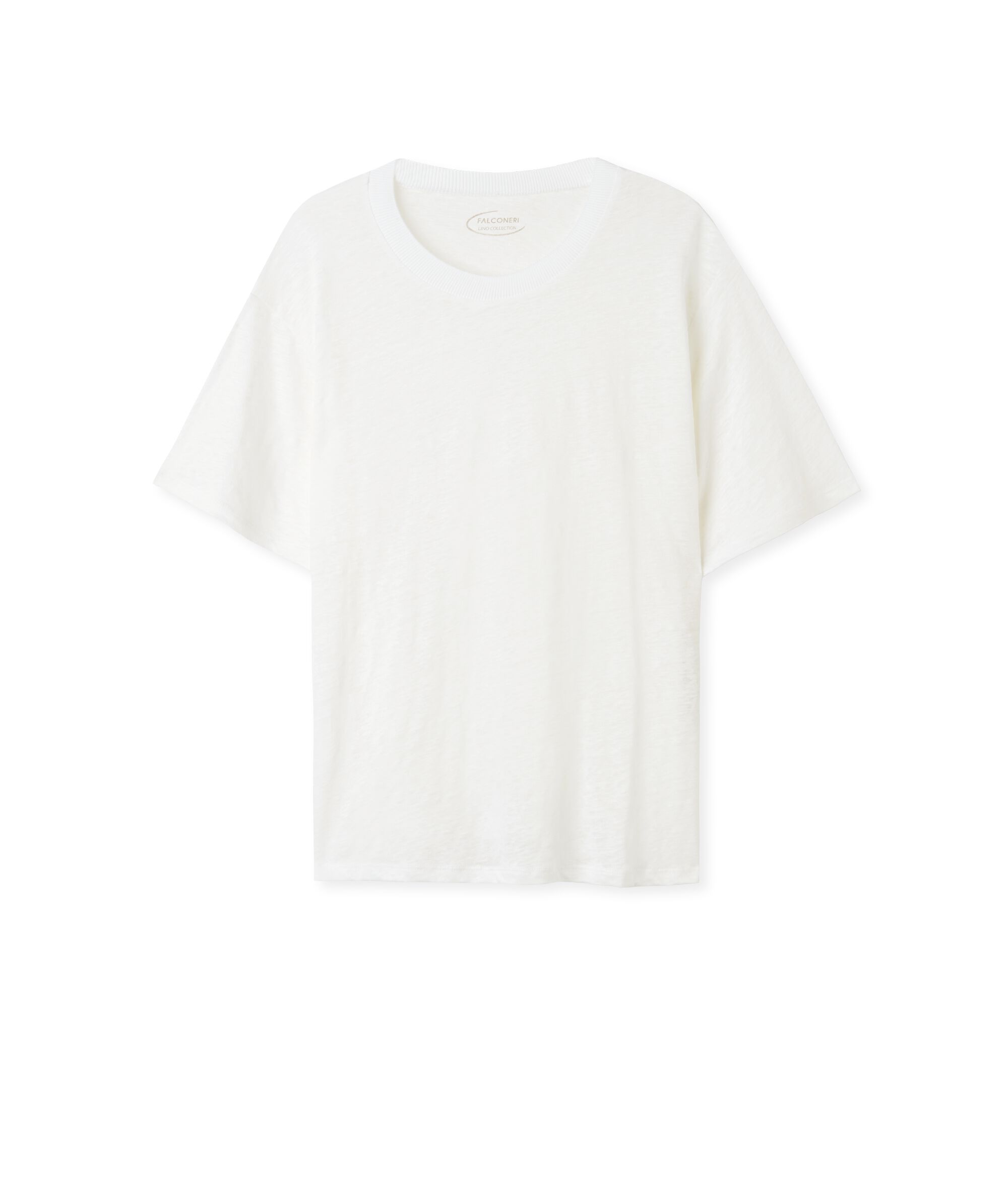 T-Shirt mit Rundhalsausschnitt aus Leinen mit Stricksaum