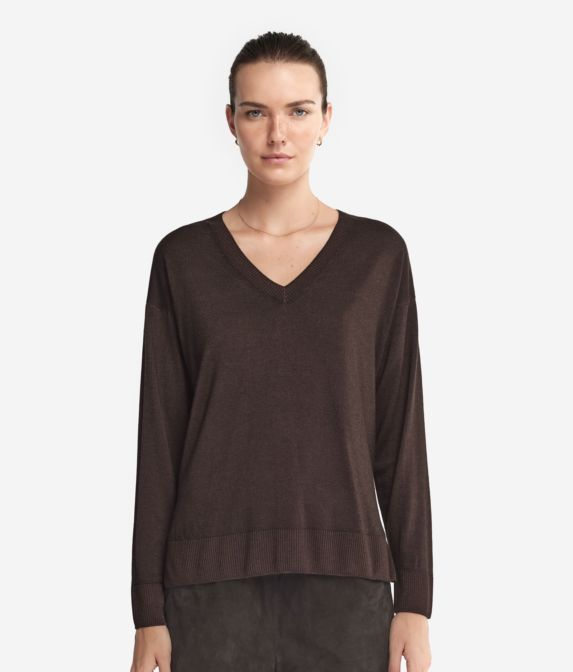 V-Neck Cashmere Jumper with Slits