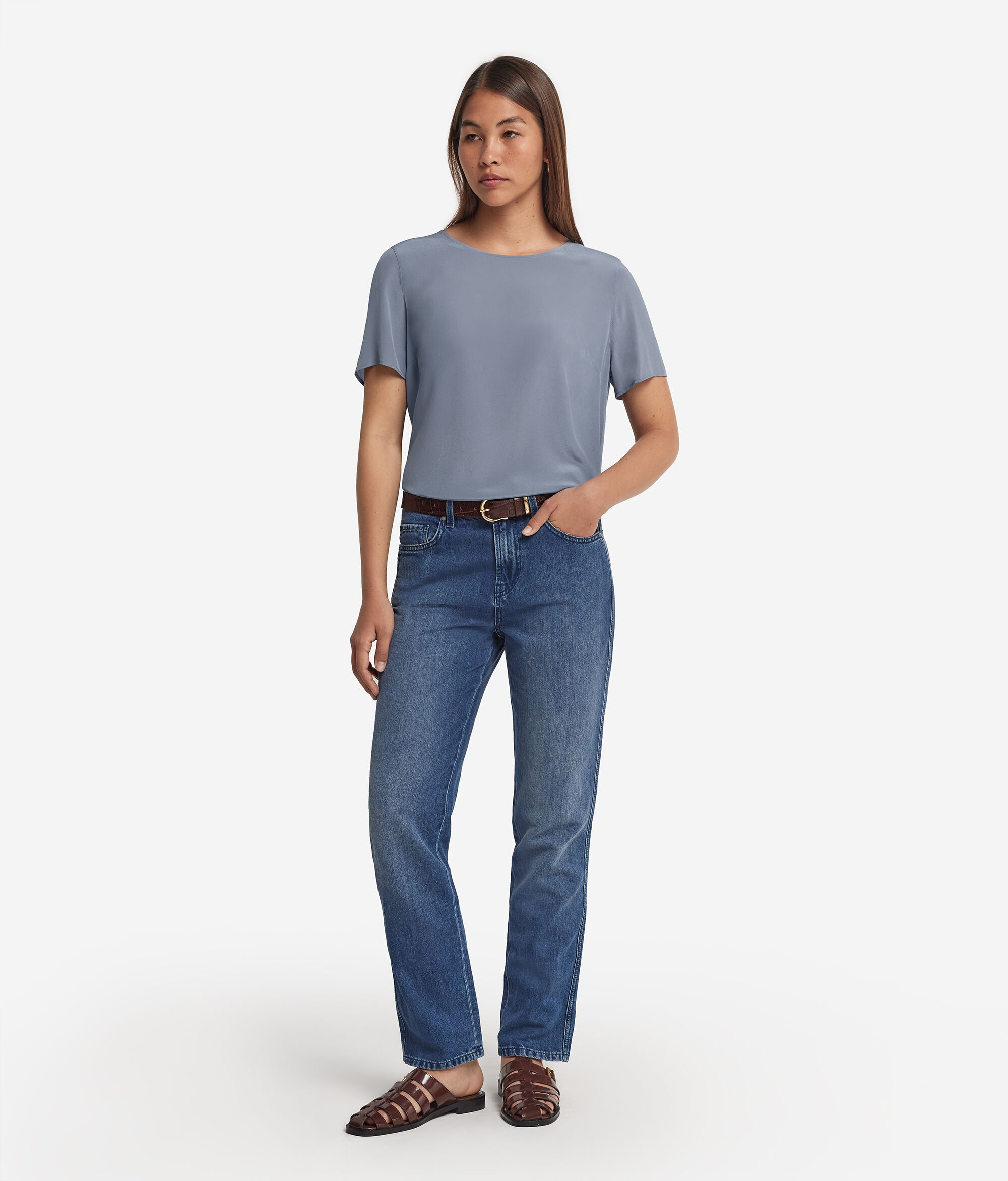 Round-Neck Silk T-Shirt