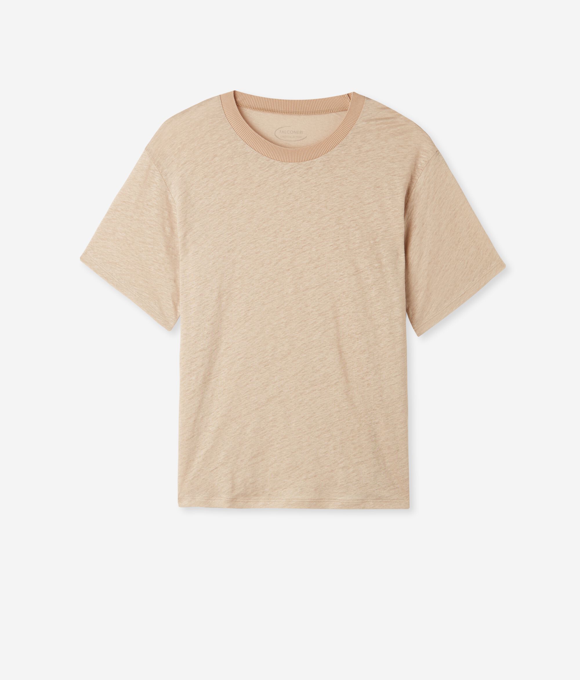 T-Shirt mit Rundhalsausschnitt aus Leinen mit Stricksaum