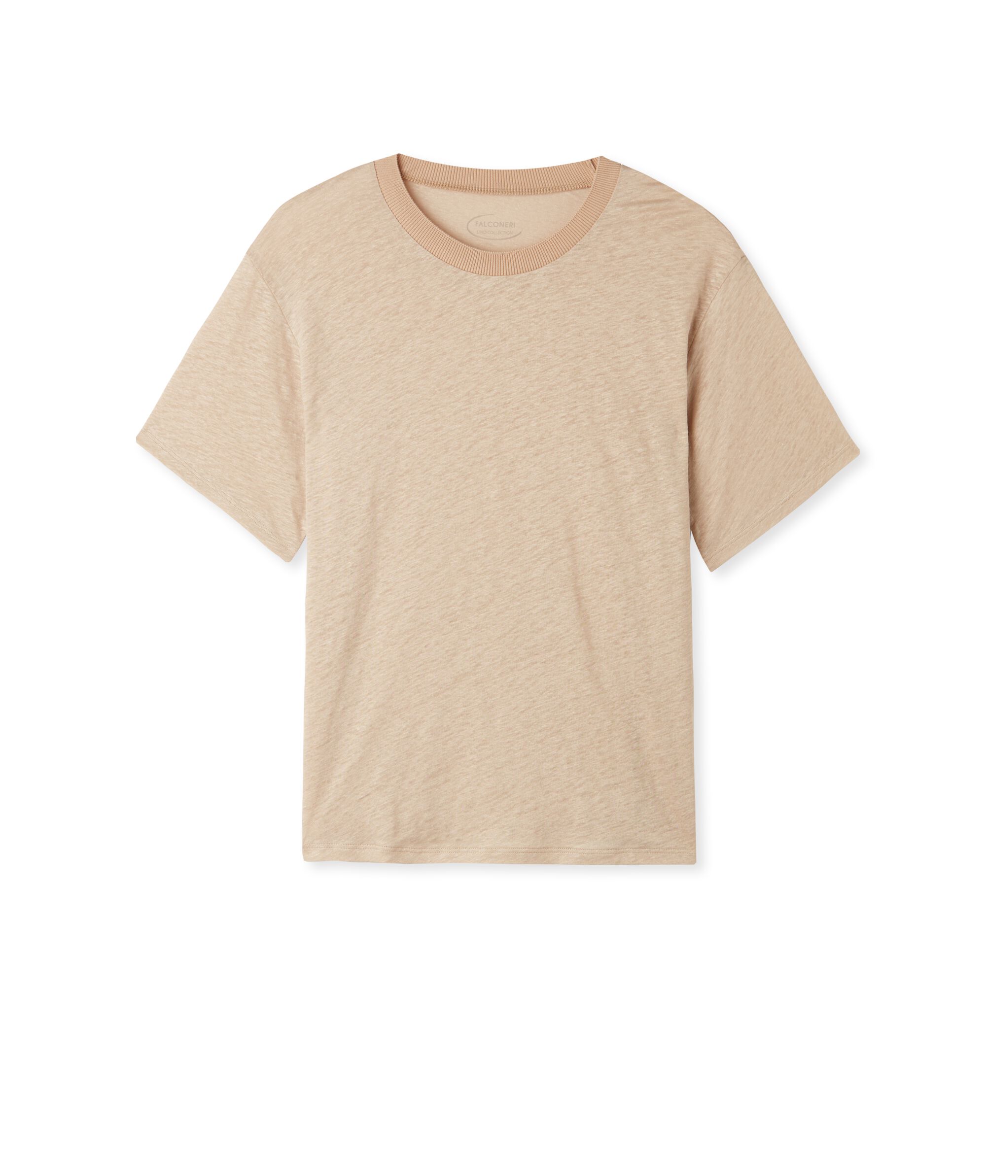 T-Shirt mit Rundhalsausschnitt aus Leinen mit Stricksaum_8182