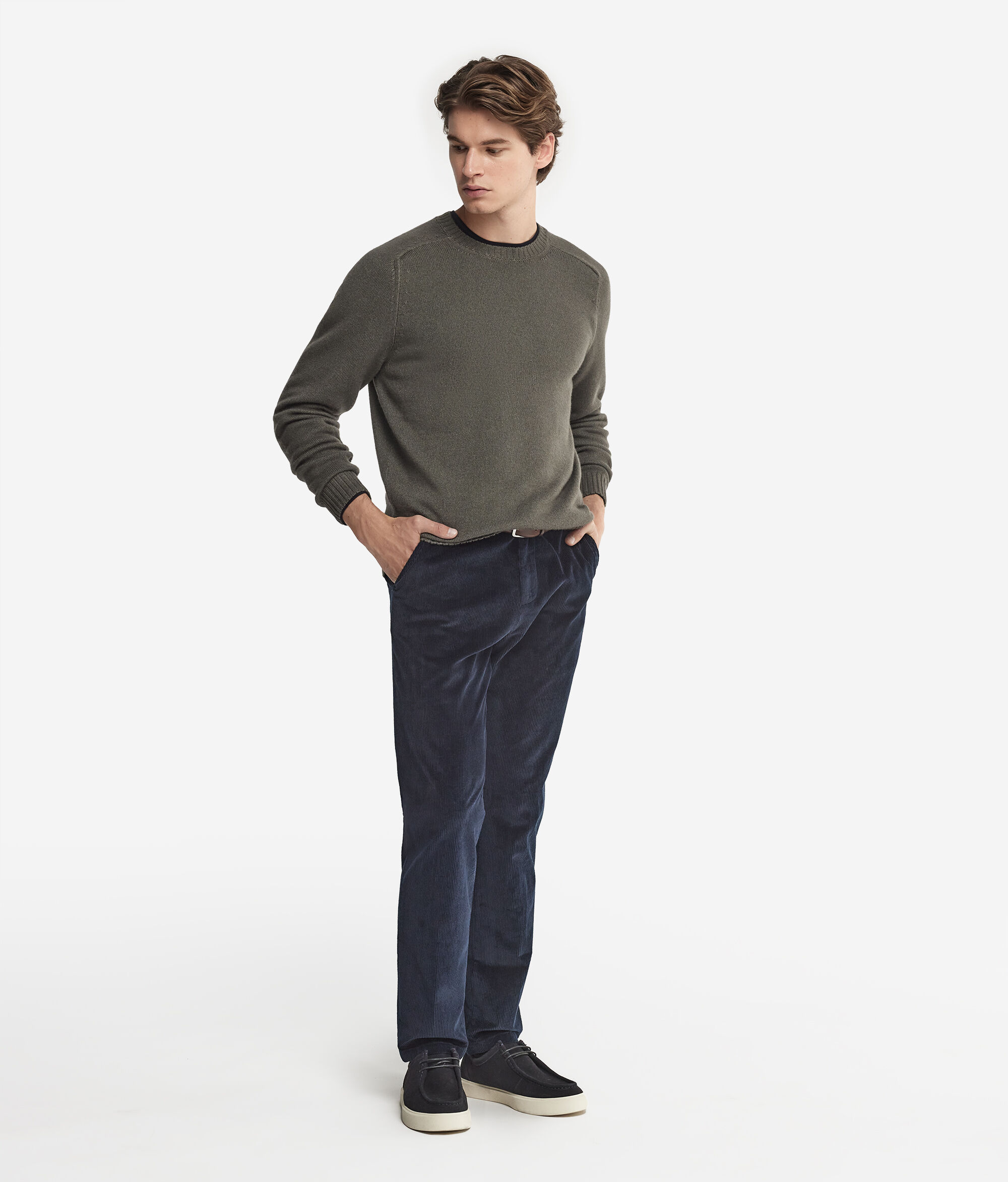 Pull homme en cachemire ultra-doux à col rond côtelé
