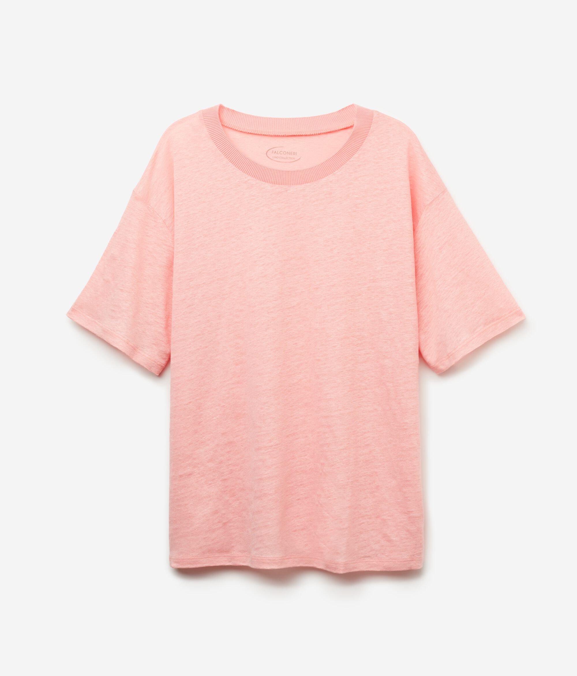 T-Shirt mit Rundhalsausschnitt aus Leinen mit Stricksaum