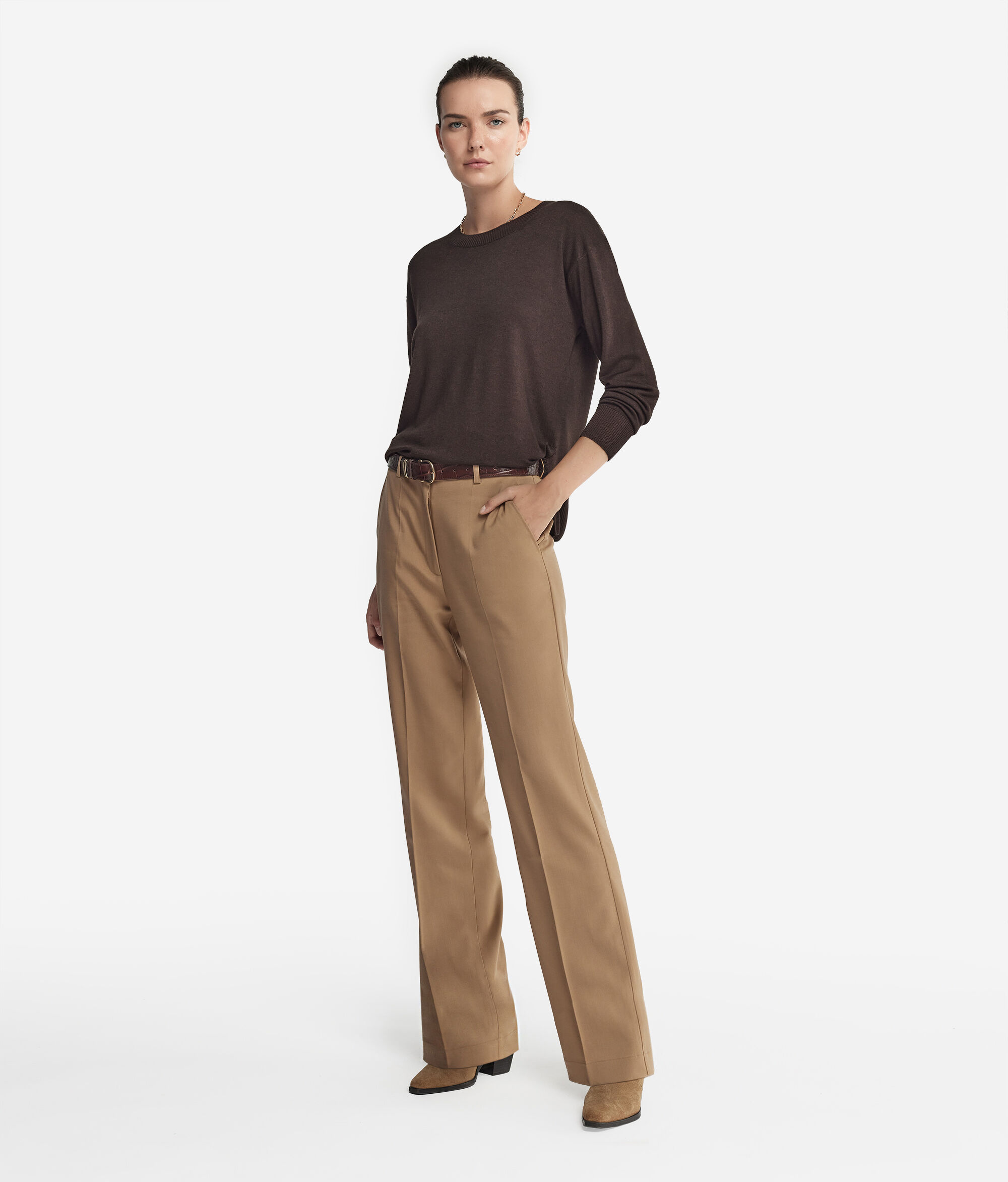 Round-Neck Cashmere Jumper with Slits