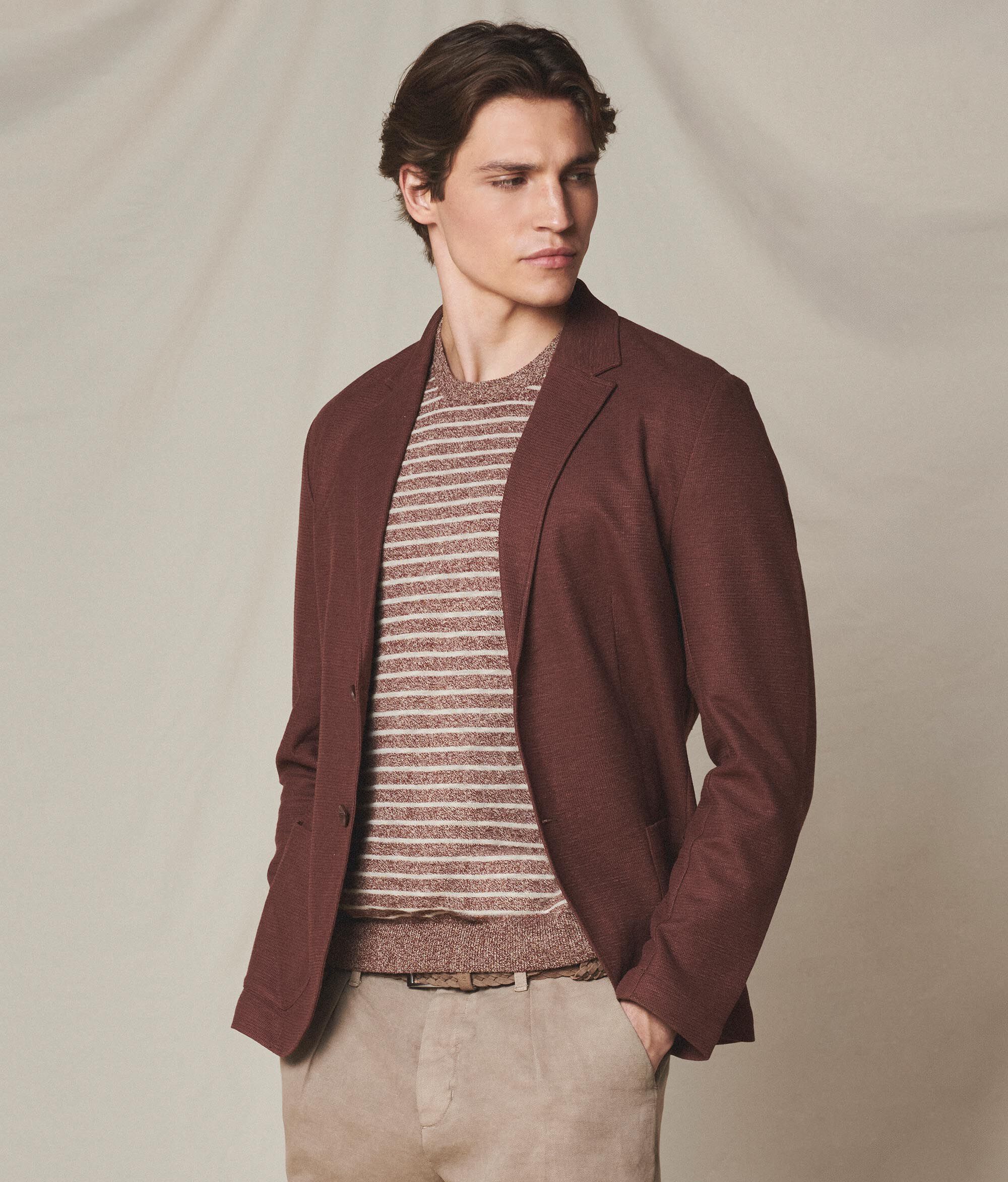 Chaqueta en tejido waffle de lino y algodón