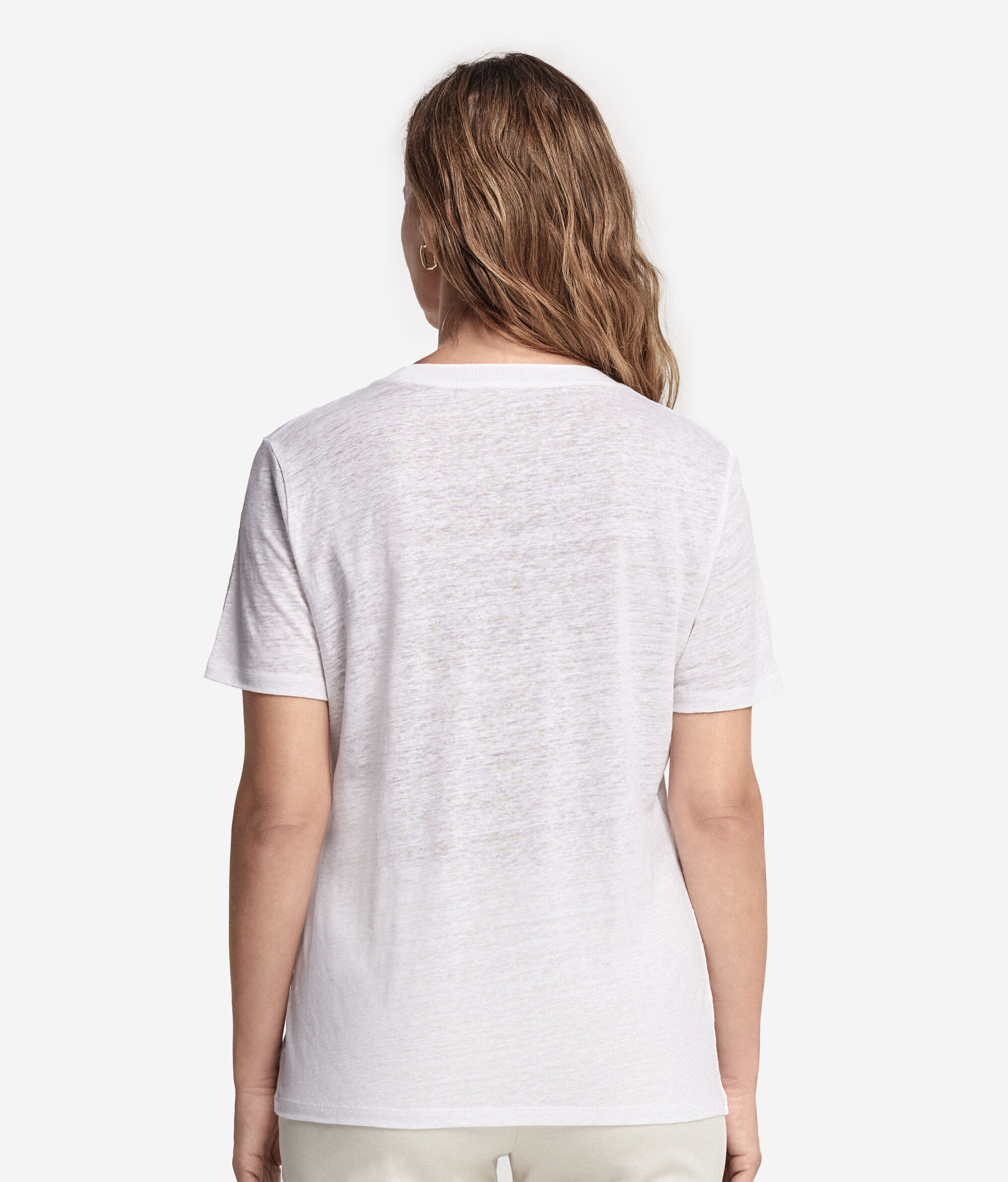 T-Shirt aus Leinen mit V-Ausschnitt und Stricksaum