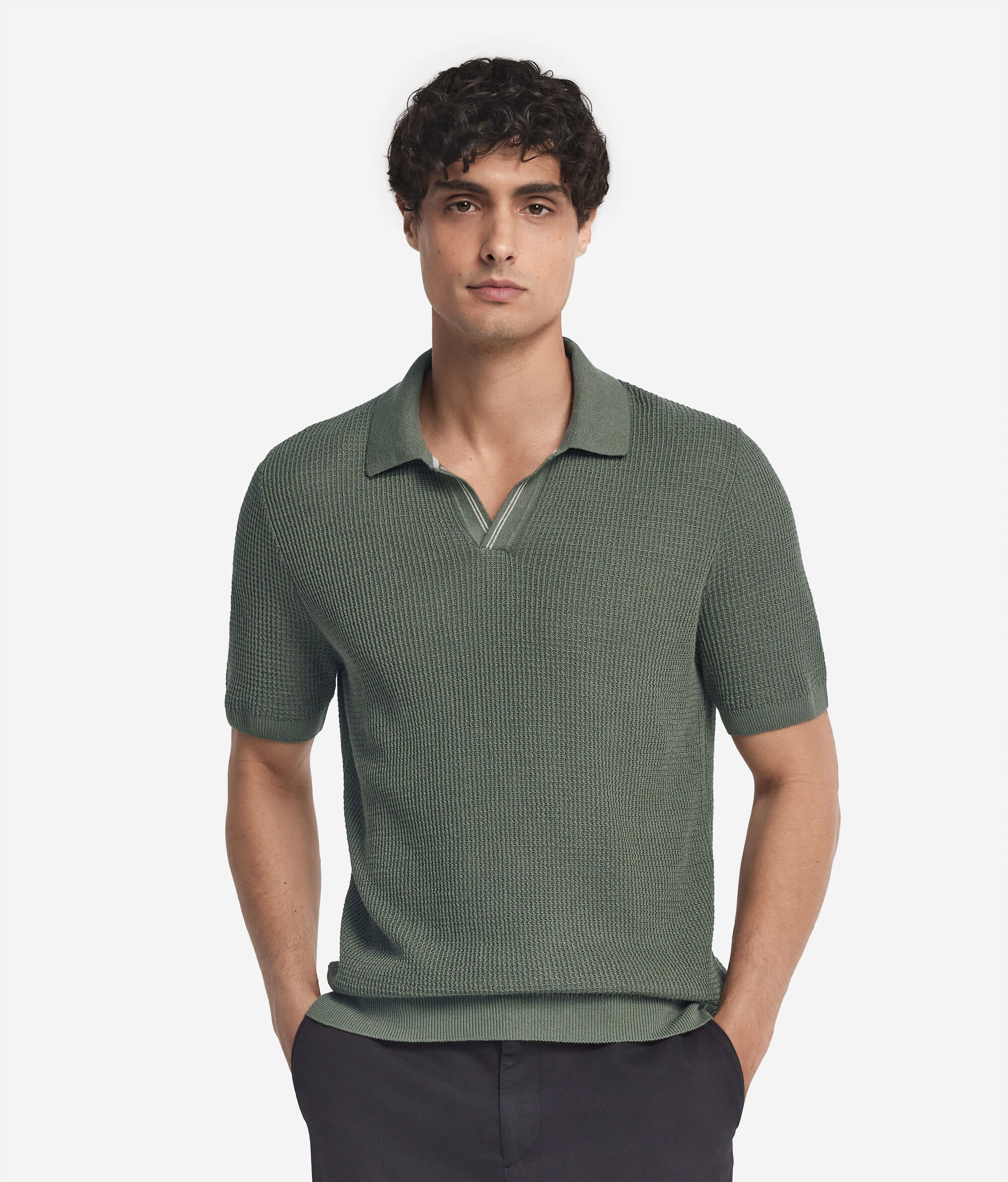 Waffle Stitch Short-Sleeved Polo Shirt