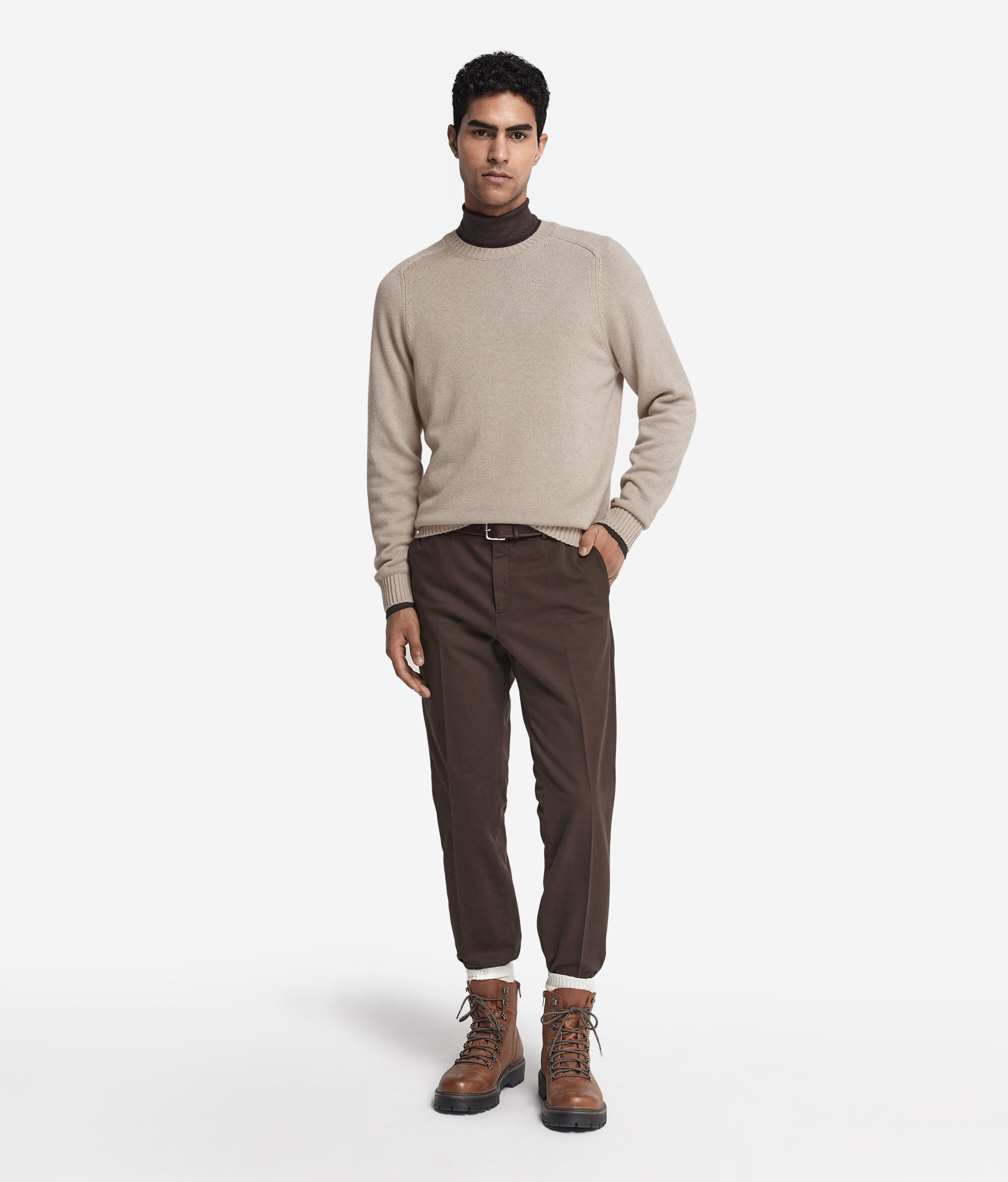 Pull homme en cachemire ultra-doux à col rond côtelé