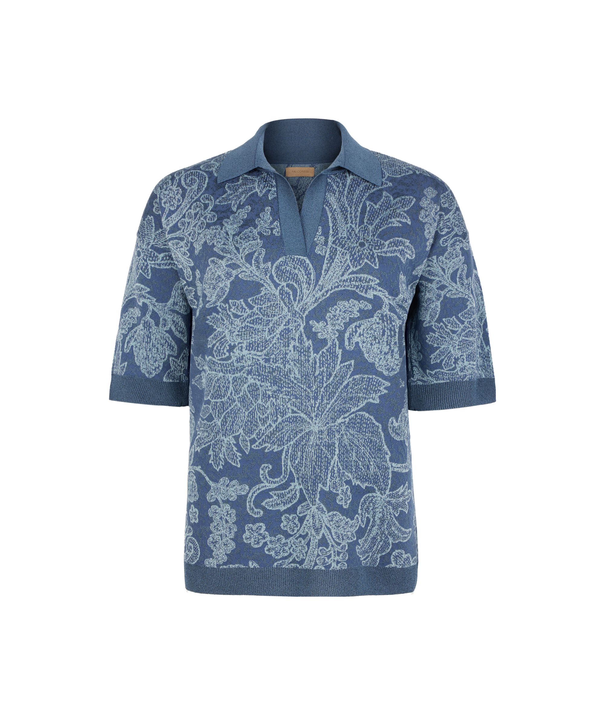Tricou polo din jacquard cu motive botanice