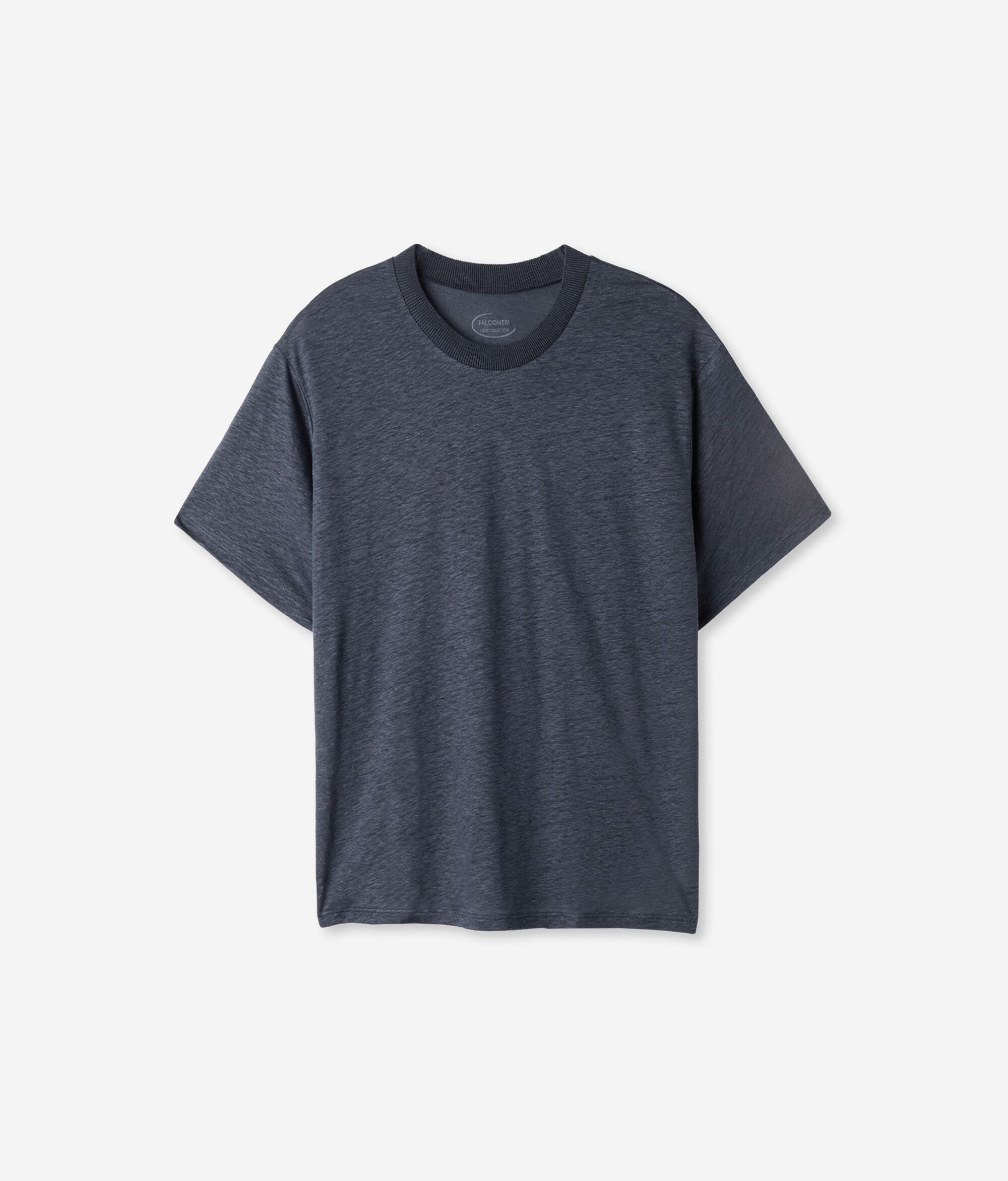 T-Shirt mit Rundhalsausschnitt aus Leinen mit Stricksaum