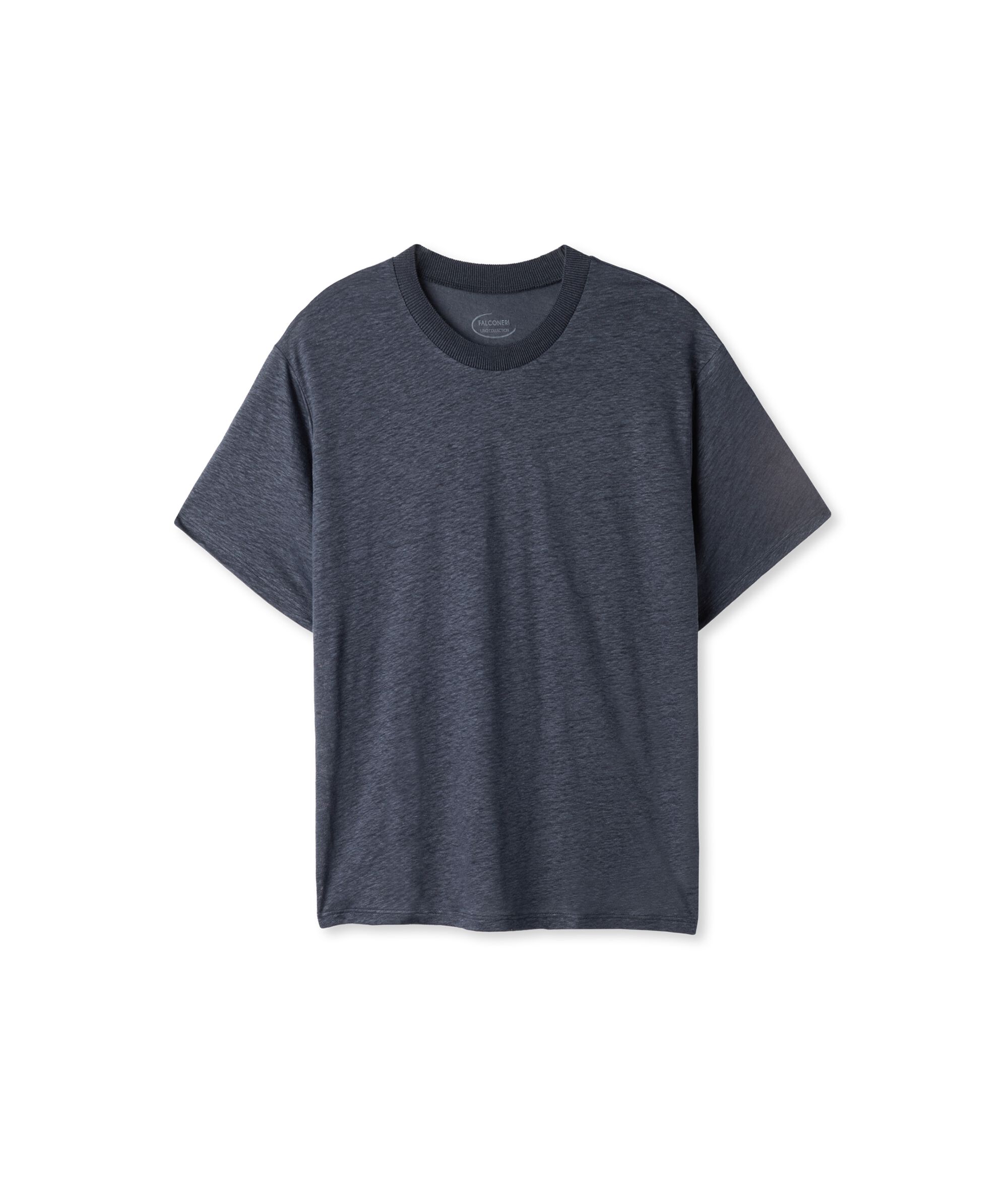 T-Shirt mit Rundhalsausschnitt aus Leinen mit Stricksaum_8019