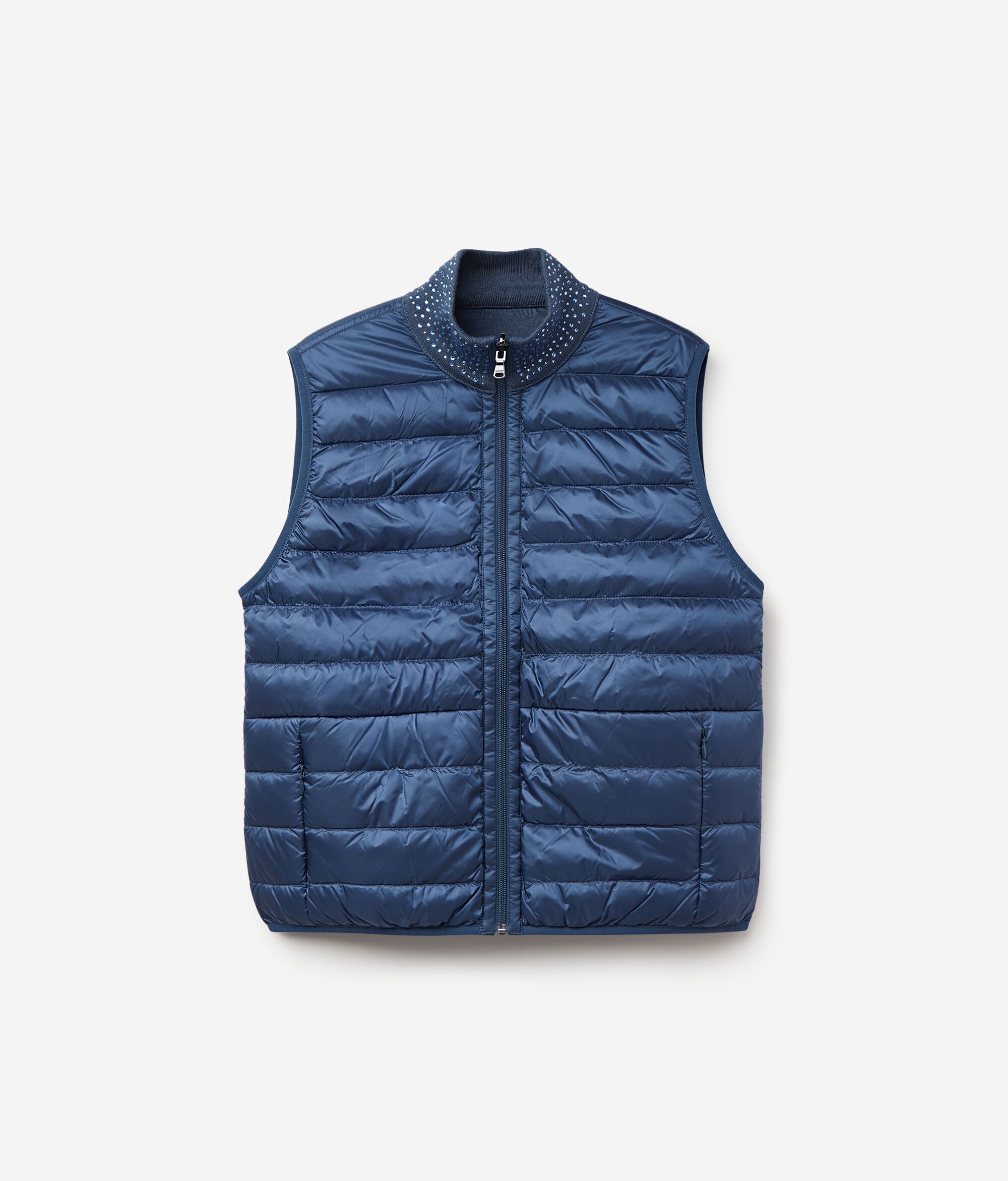 Ultrafine Cashmere Reversible Down Vest with Rhinestones