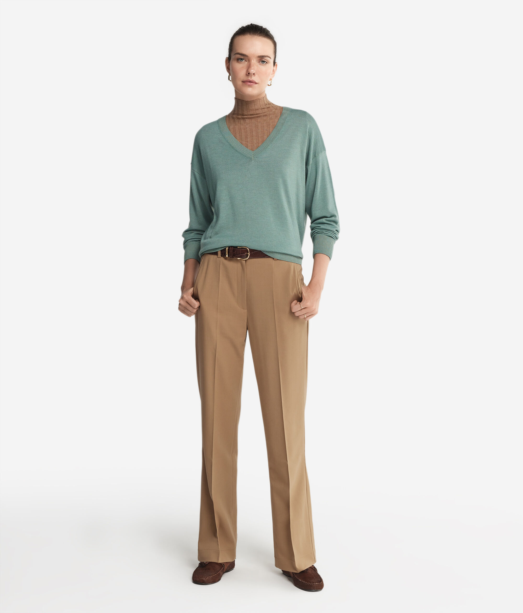V-Neck Cashmere Jumper with Slits