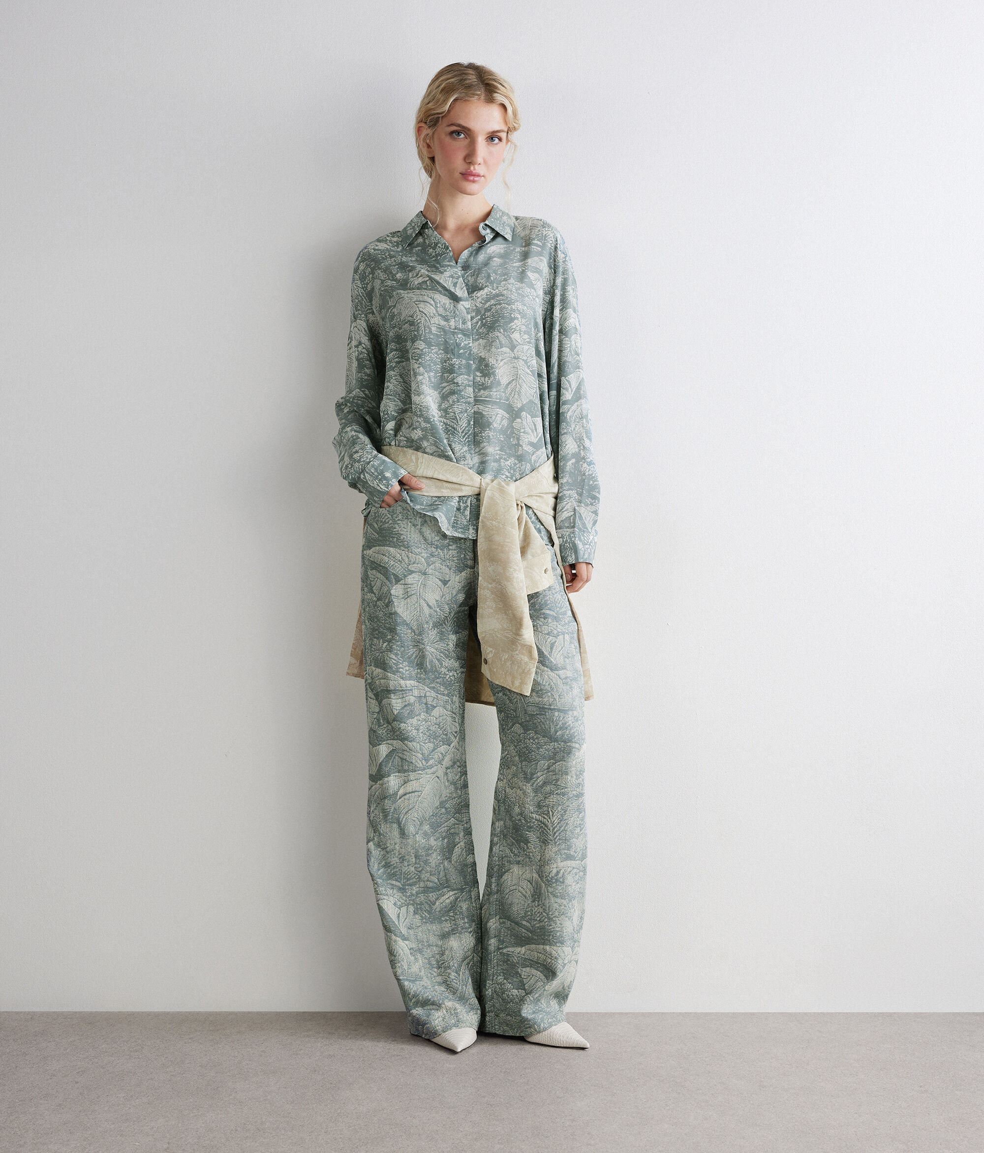 Printed Silk Shirt with Collar