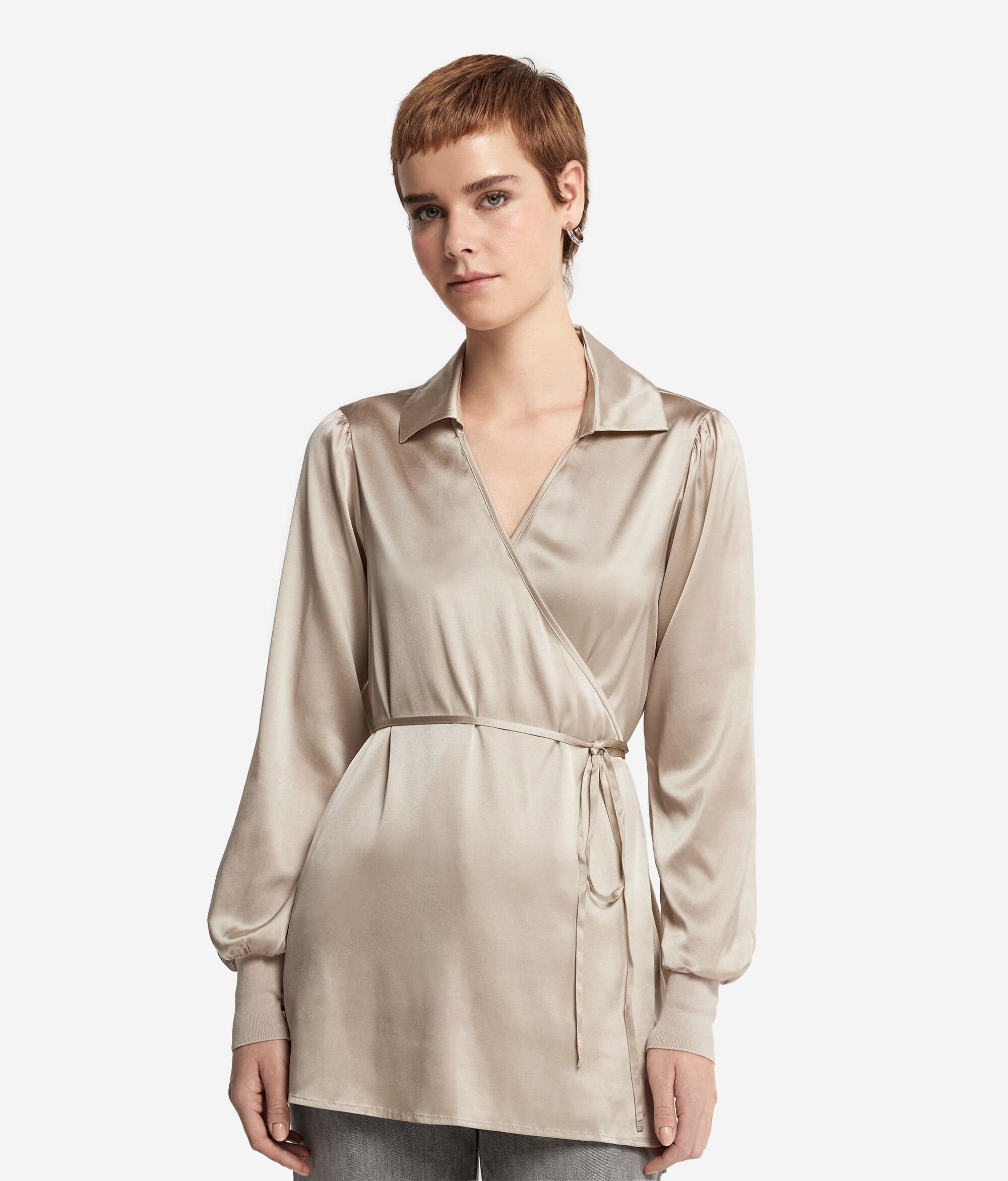 Silk Satin Shirt with Jersey Cuffs