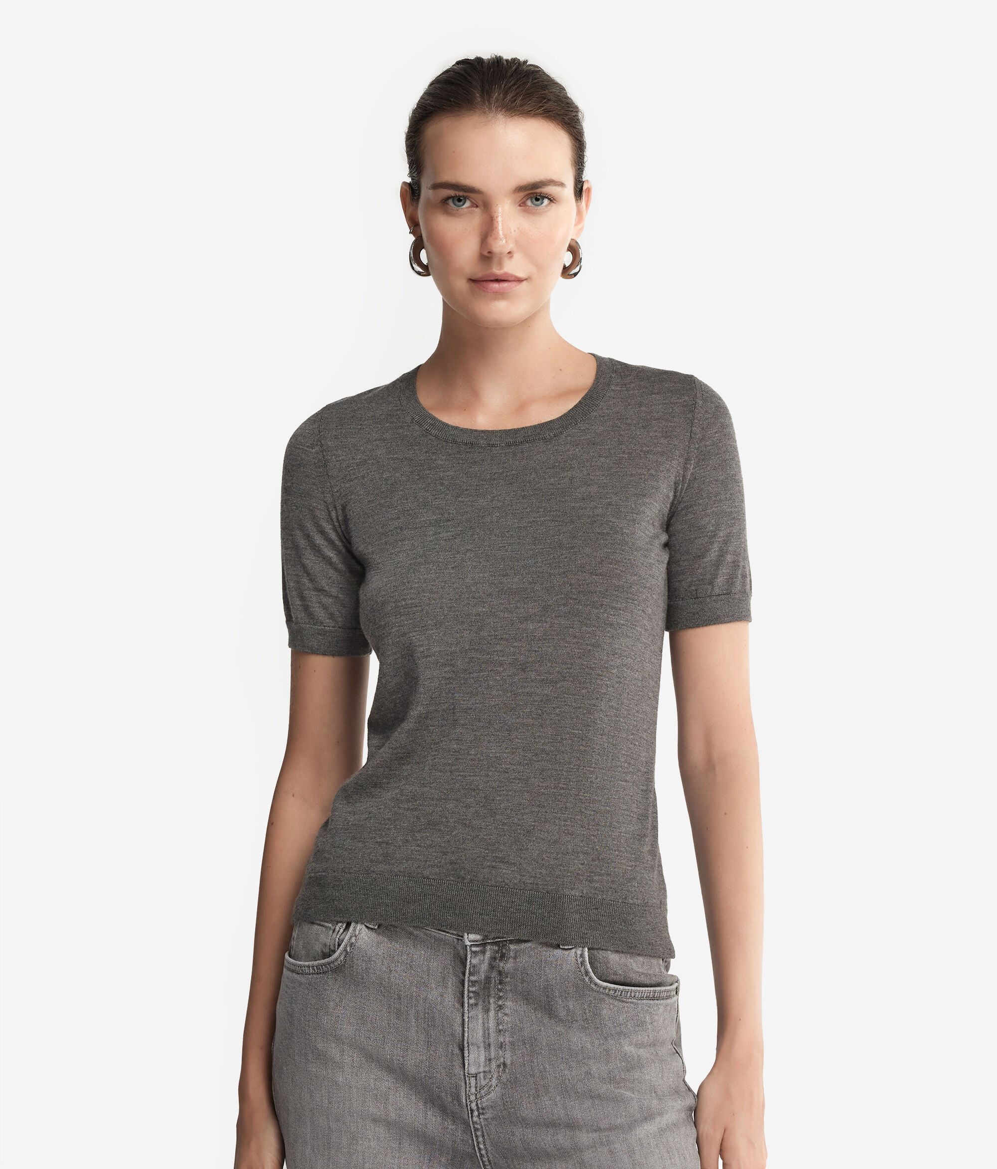 Short-Sleeved Round-Neck Ultrafine Cashmere Top