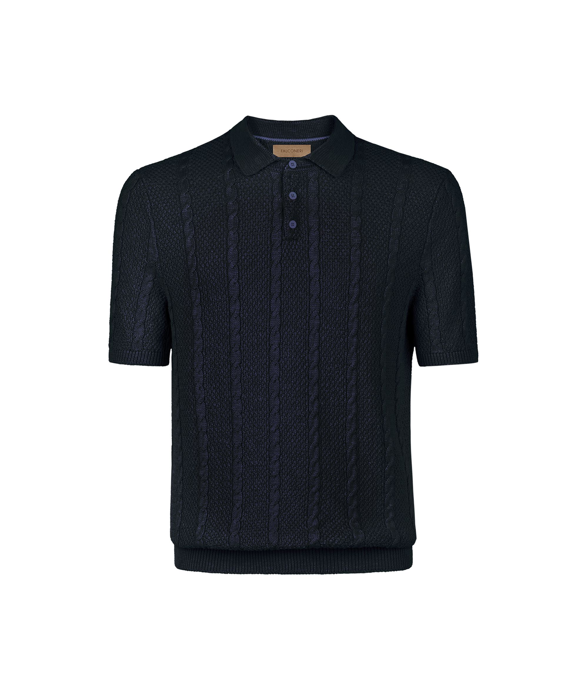 Short-Sleeved Cable-Knit Knot-Stitch Polo Shirt_9400