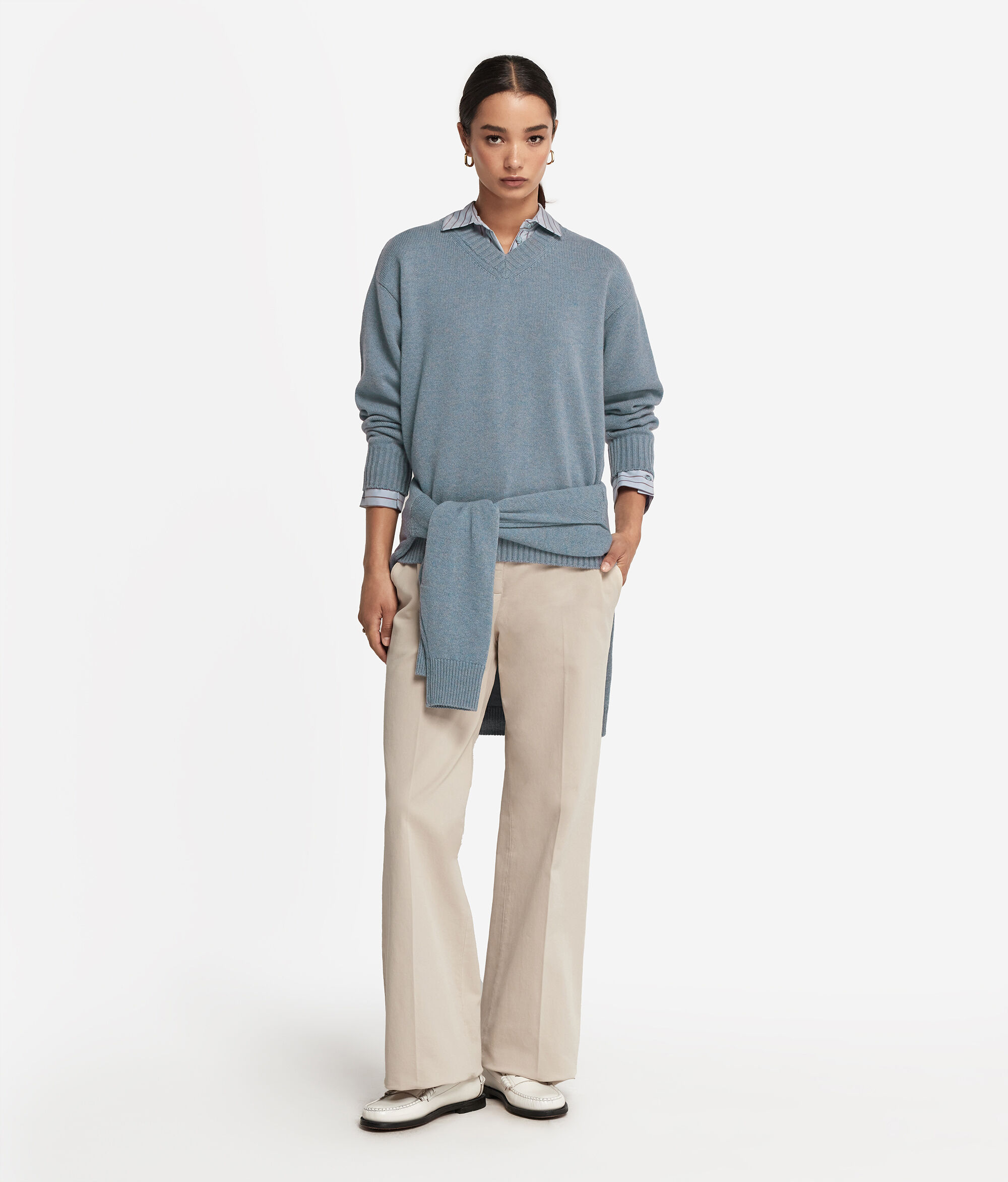 Nyeregvállú V-nyakú Ultrasoft Kasmír Pulóver