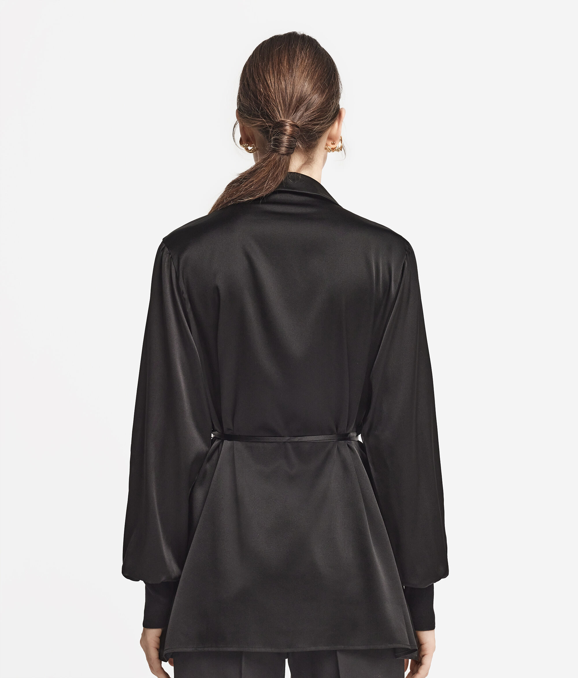 Silk Satin Shirt with Jersey Cuffs