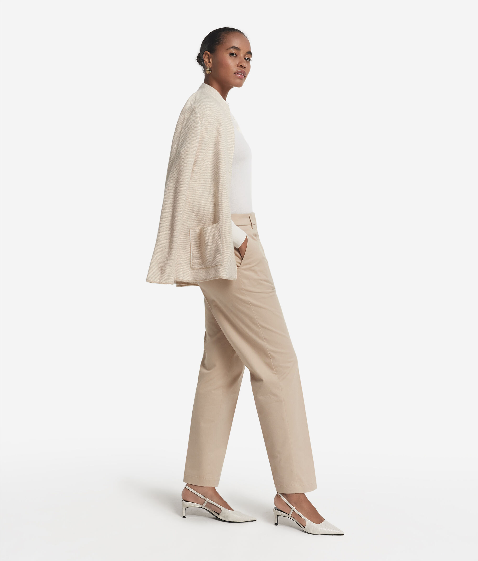 Pantalon cigarette en coton et cachemire