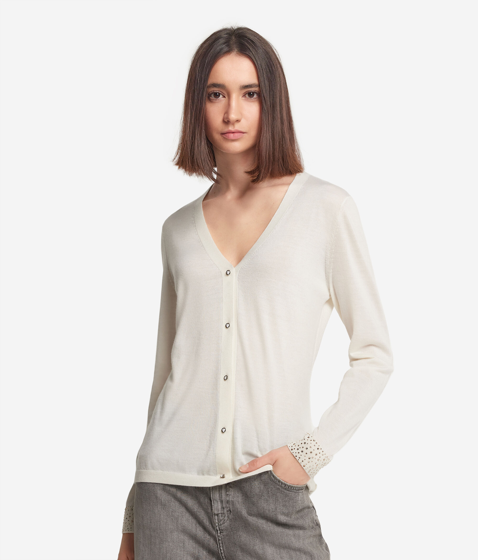 Ultrafine Cashmere Sweater with Rhinestones