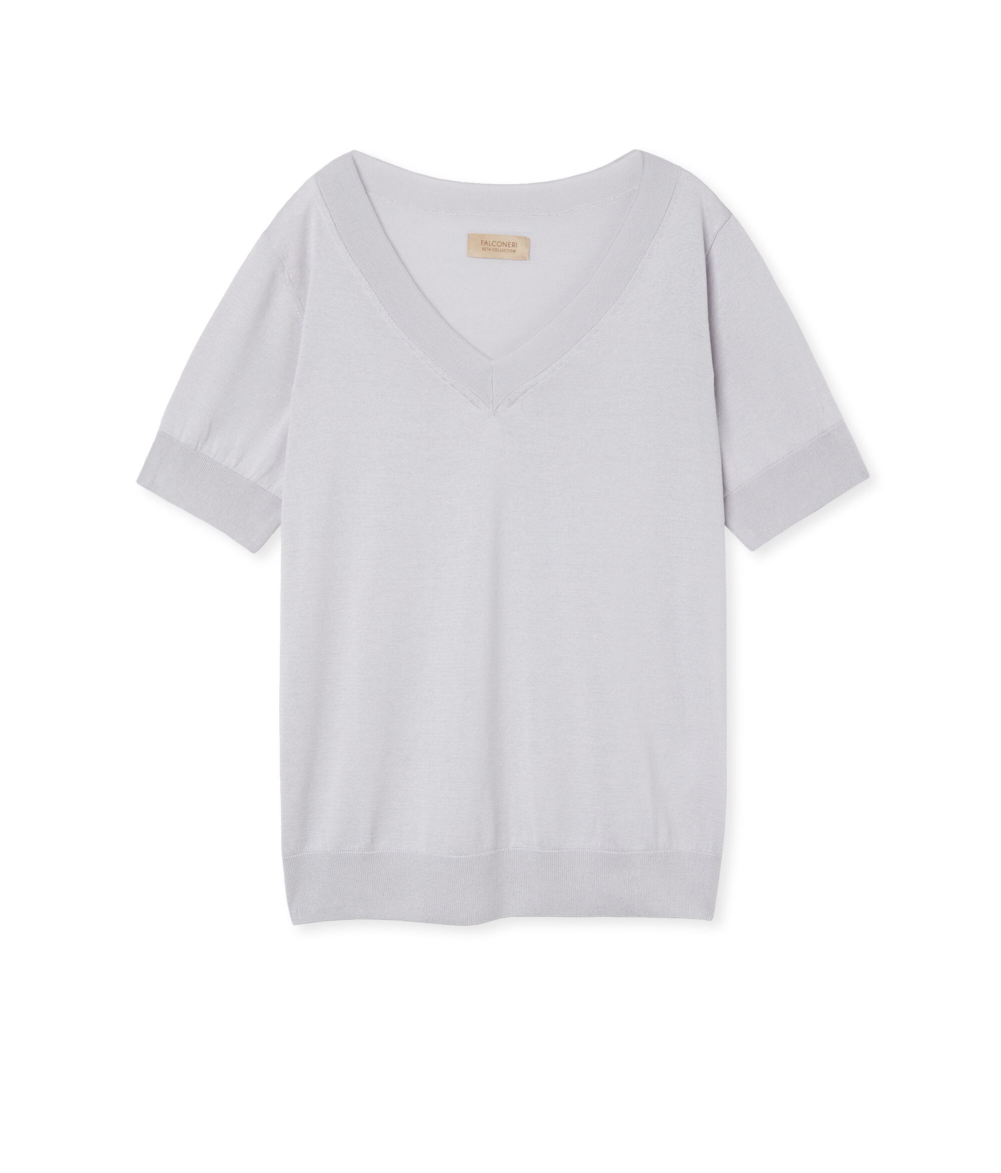 Short-Sleeved V-Neck Silk and Cotton Jumper