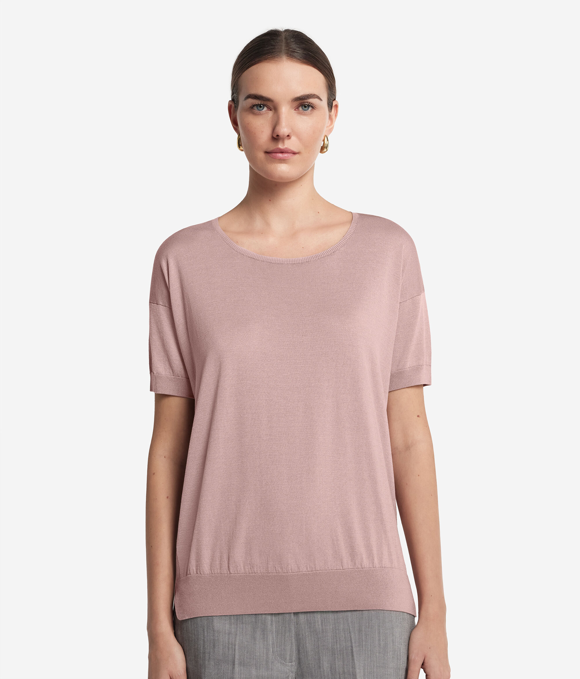 T-shirt à col rond en soie et coton