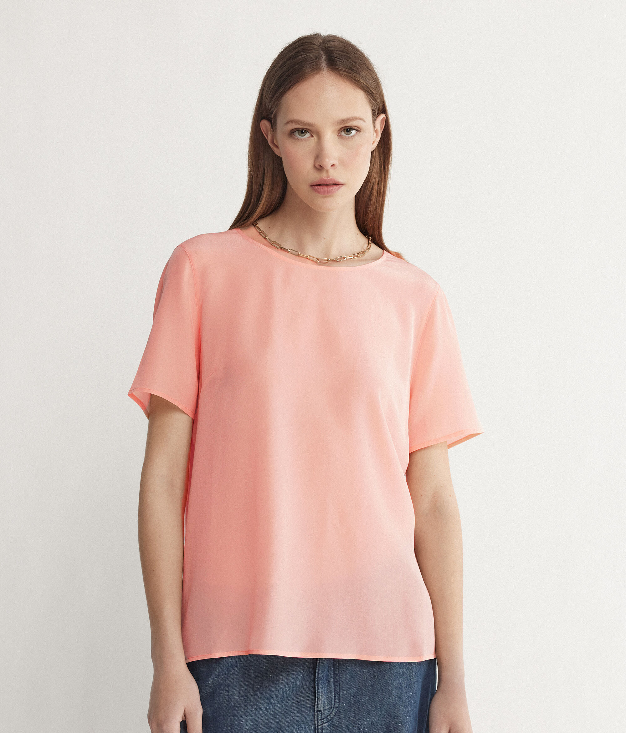 Round-Neck Silk T-Shirt