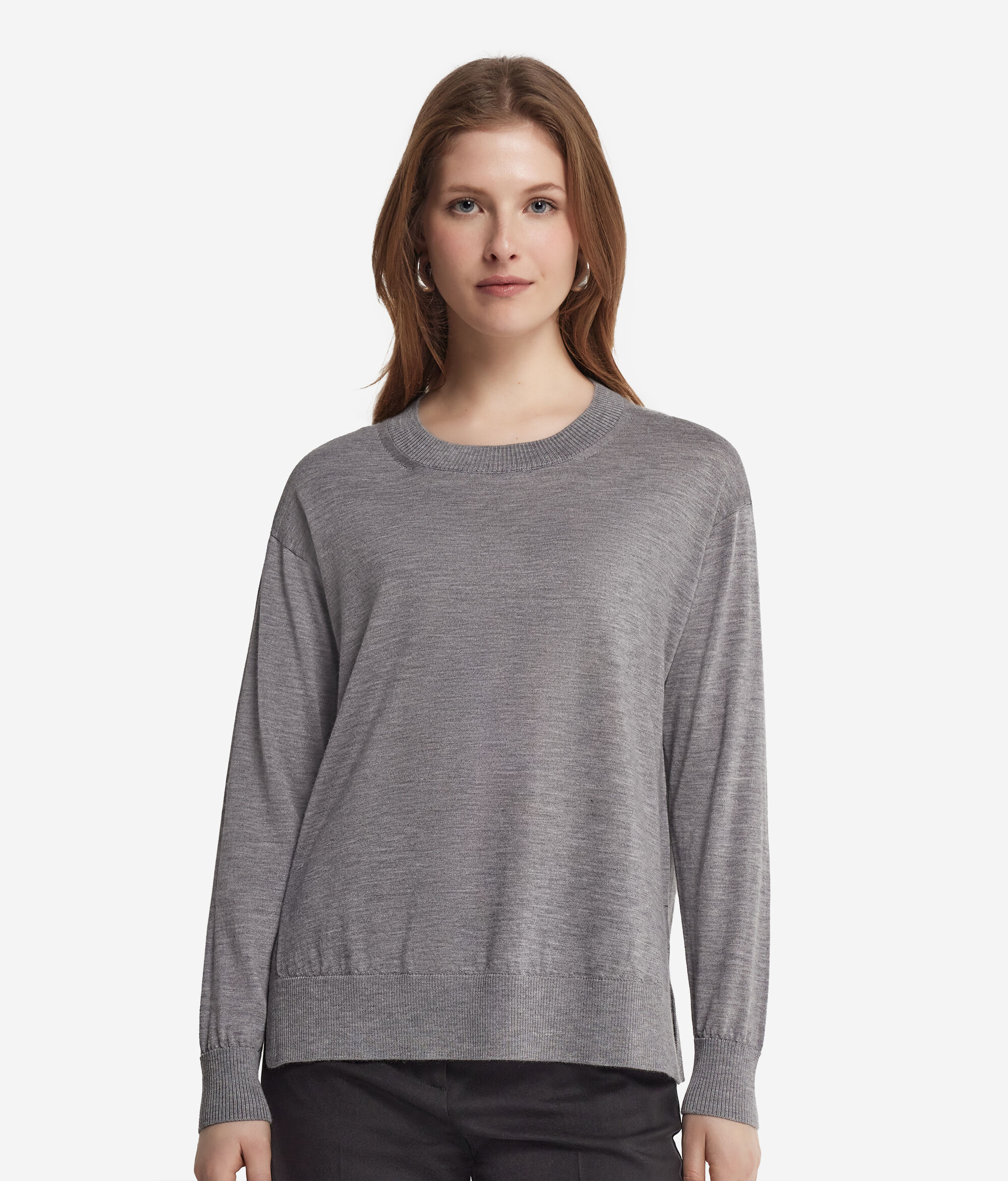 Round-Neck Cashmere Jumper with Slits
