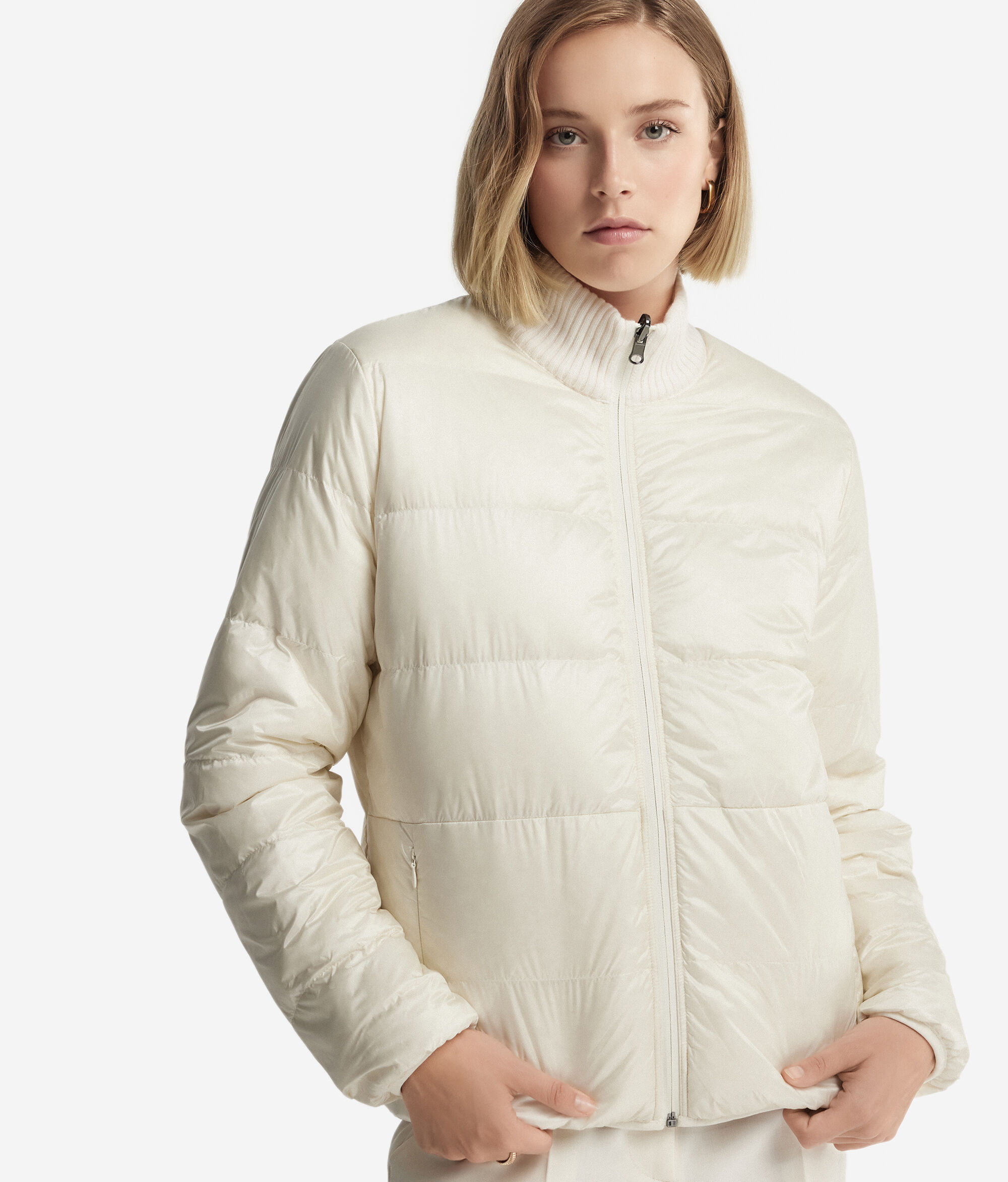 Cashmere Reversible Down Jacket with Cable Pattern