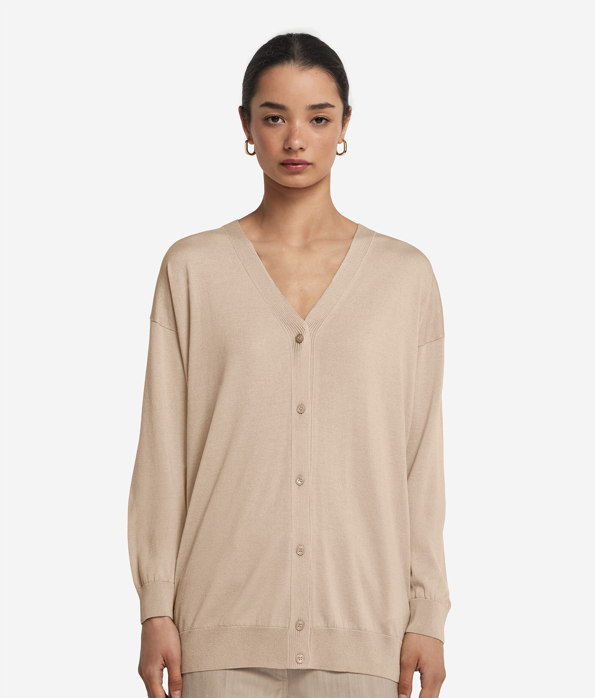 Long-Sleeved Silk and Cotton Cardigan