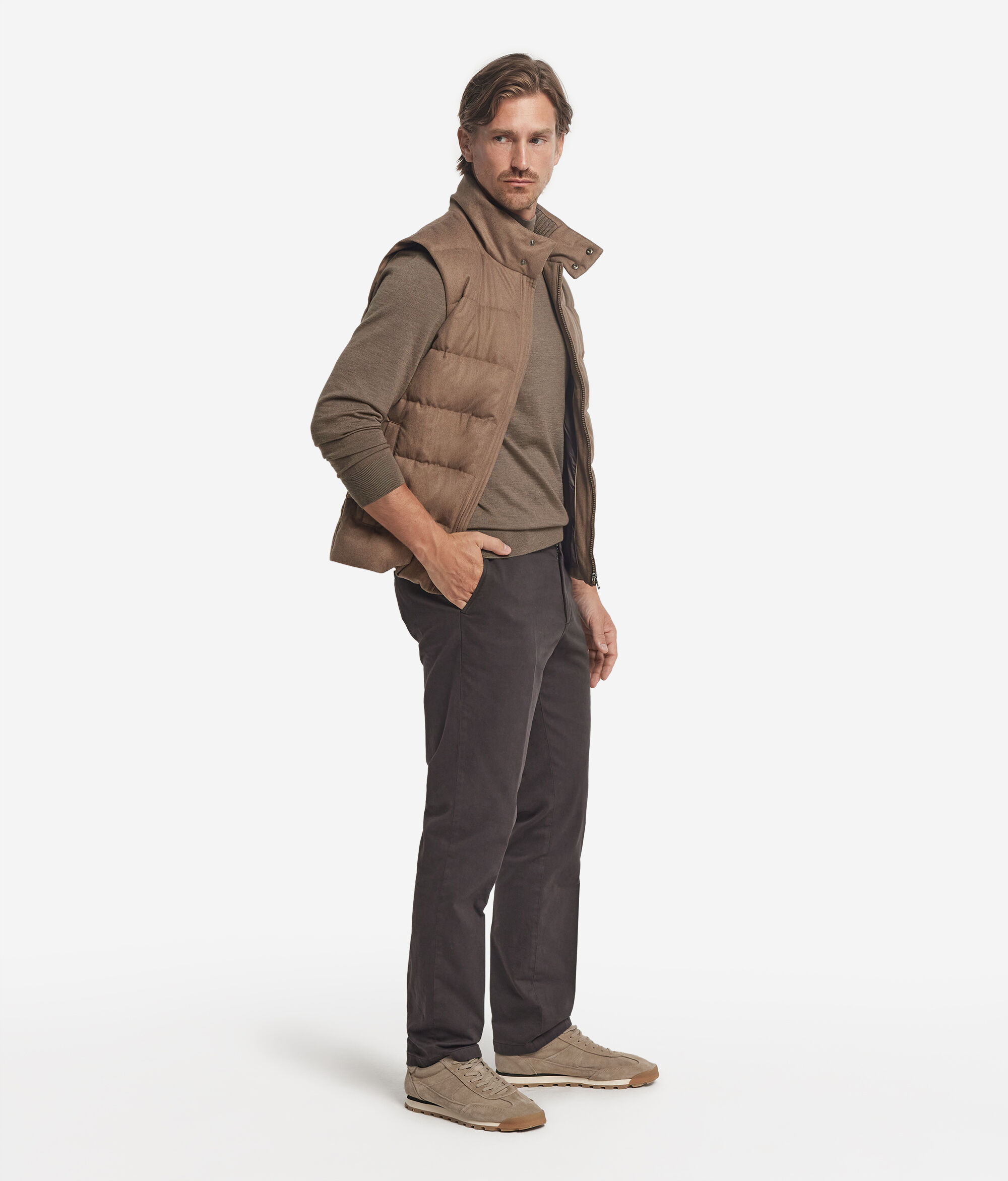 Plumífero sin mangas en cashmere y seda