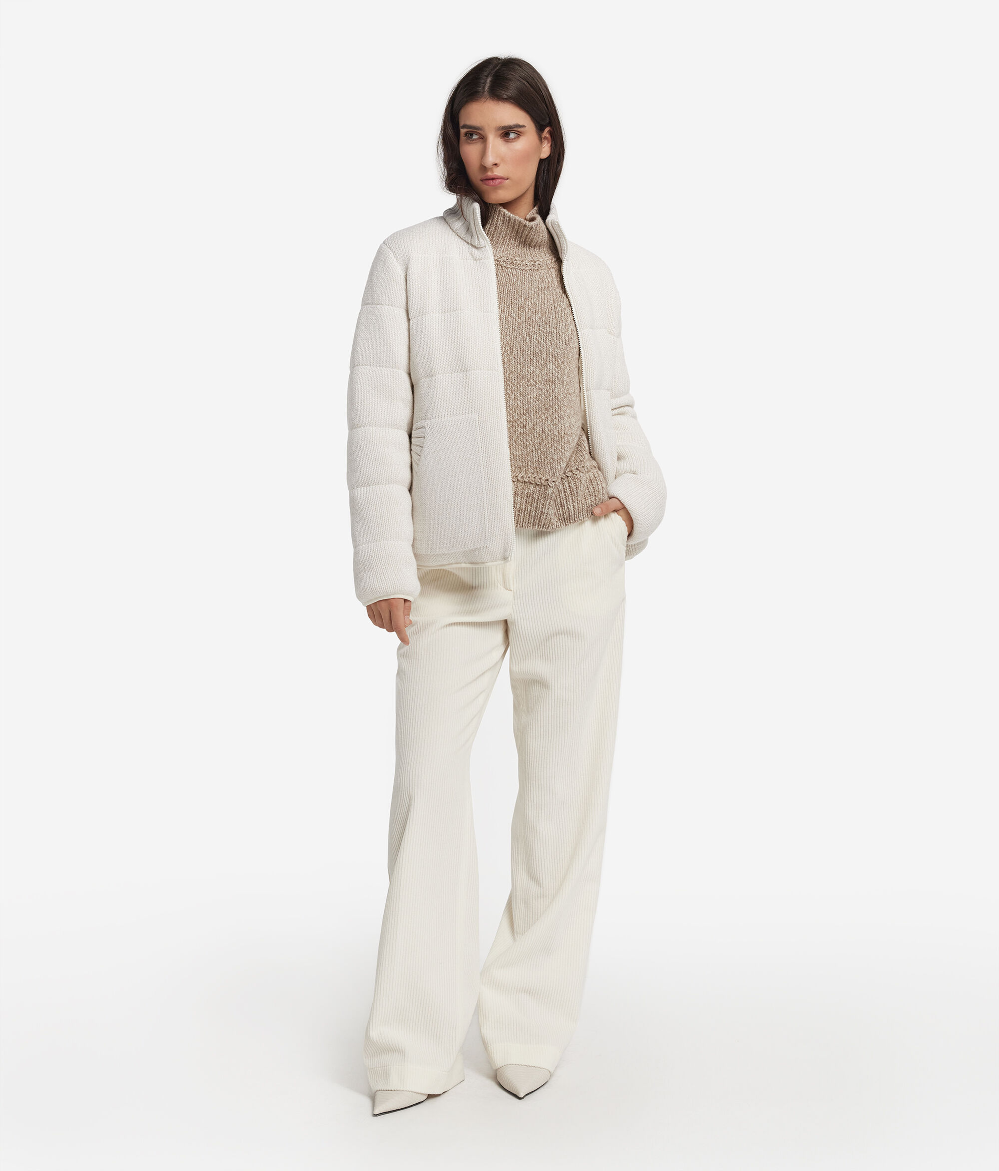 Casaco acolchoado reversível em caxemira tricotada lamé