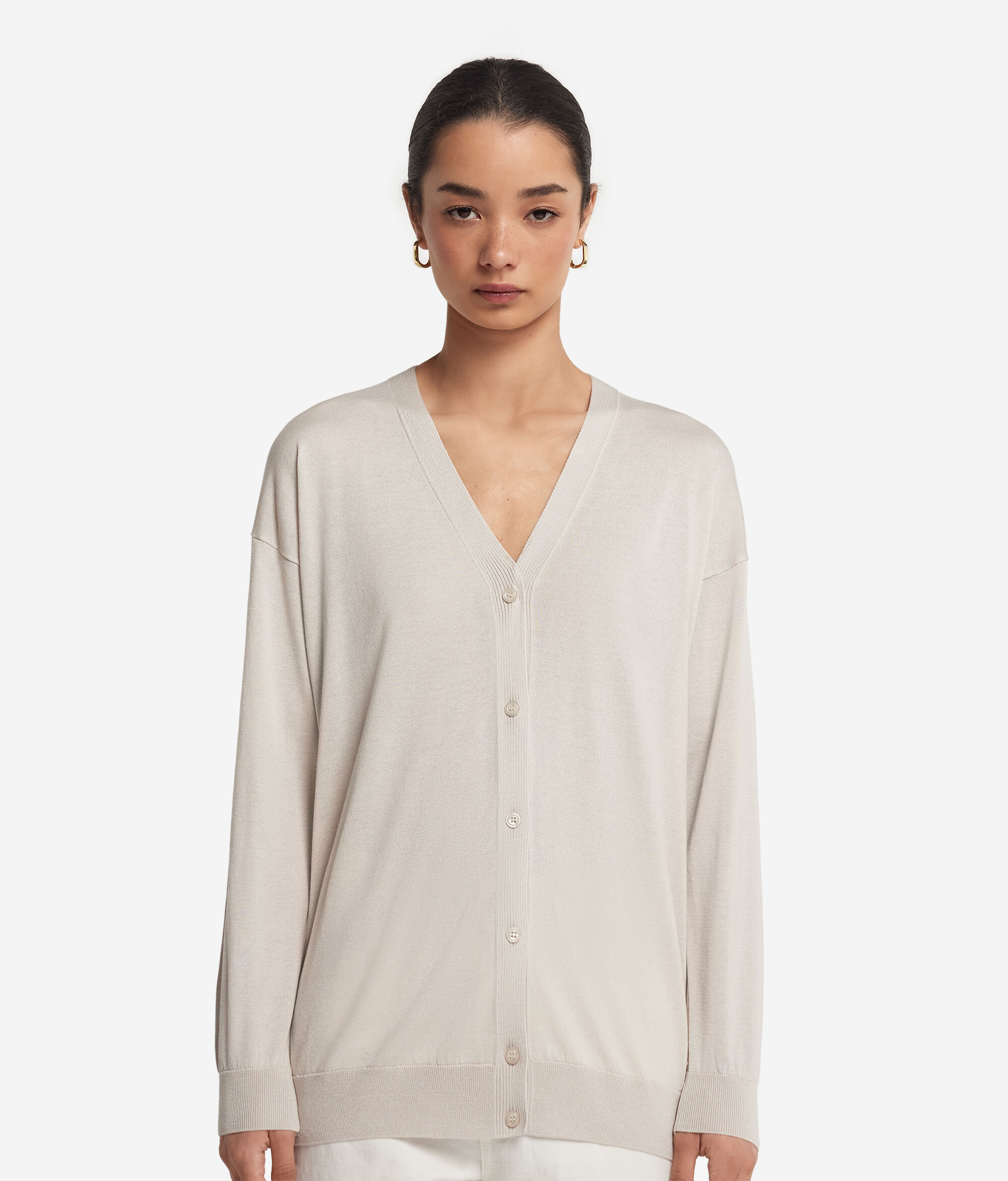 Cardigan a Maniche Lunghe in Seta Cotone