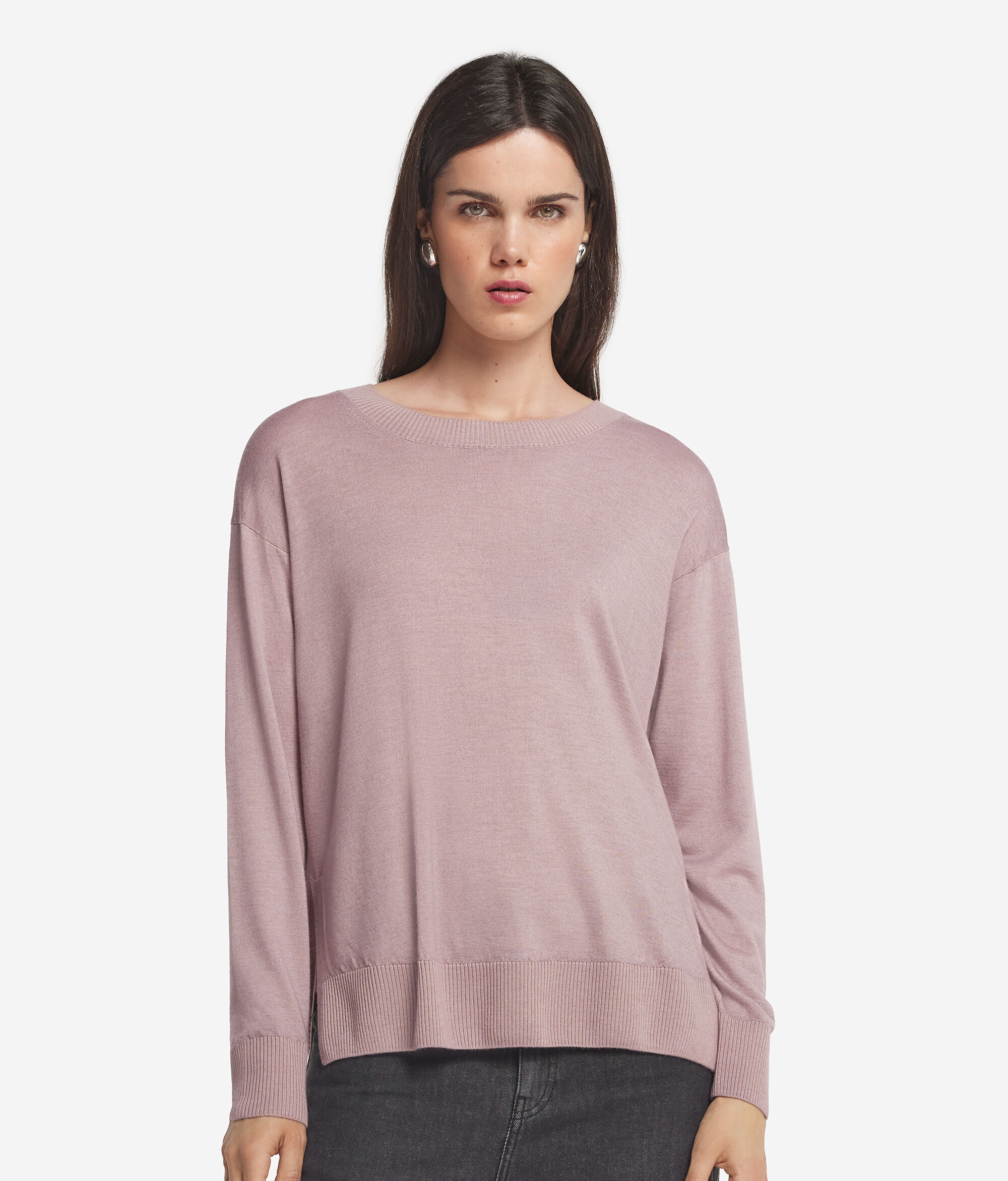 Jersey con cuello redondo de cashmere con aberturas