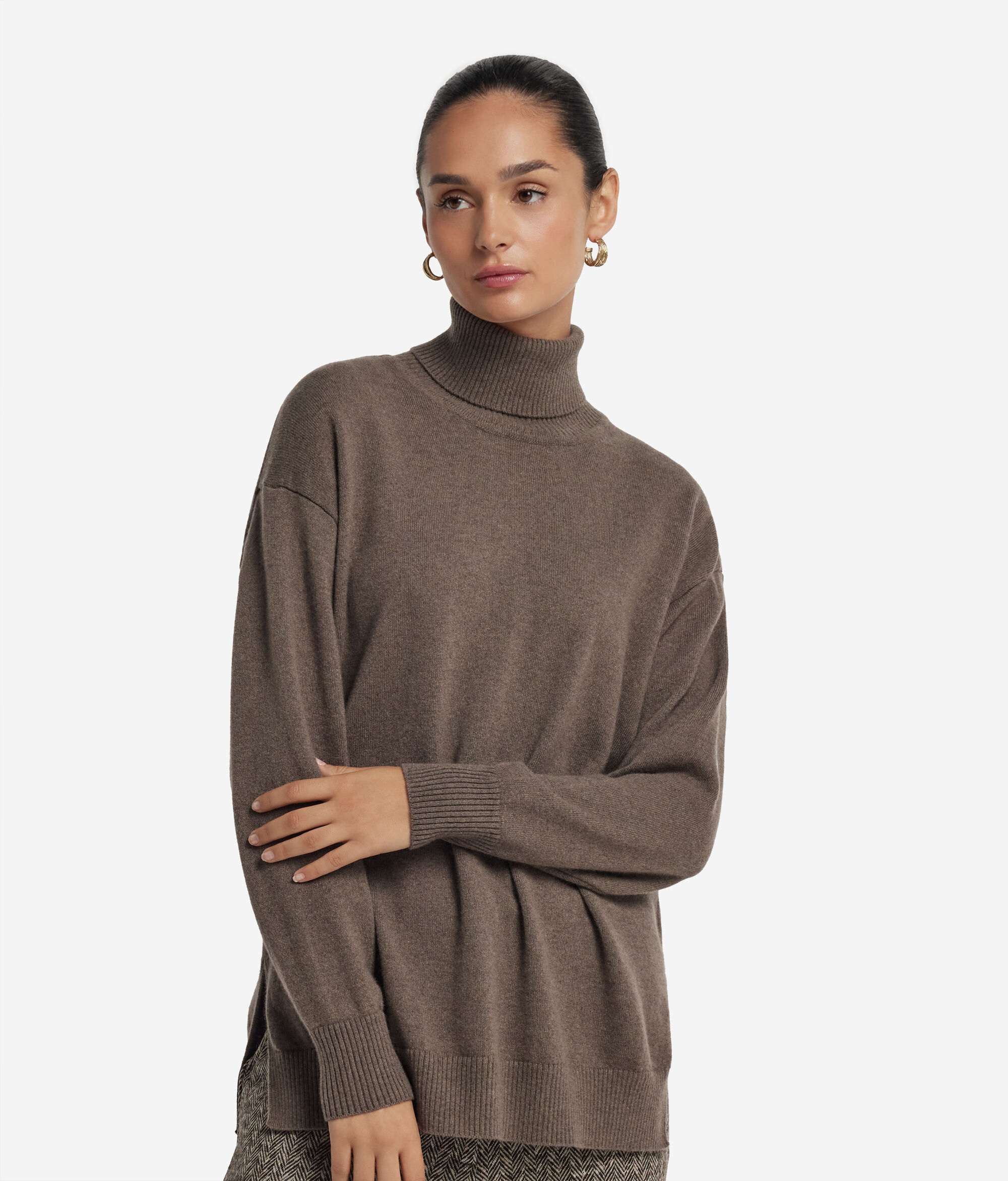Jersey con aberturas laterales de cuello vuelto en Cashmere Ultrasoft
