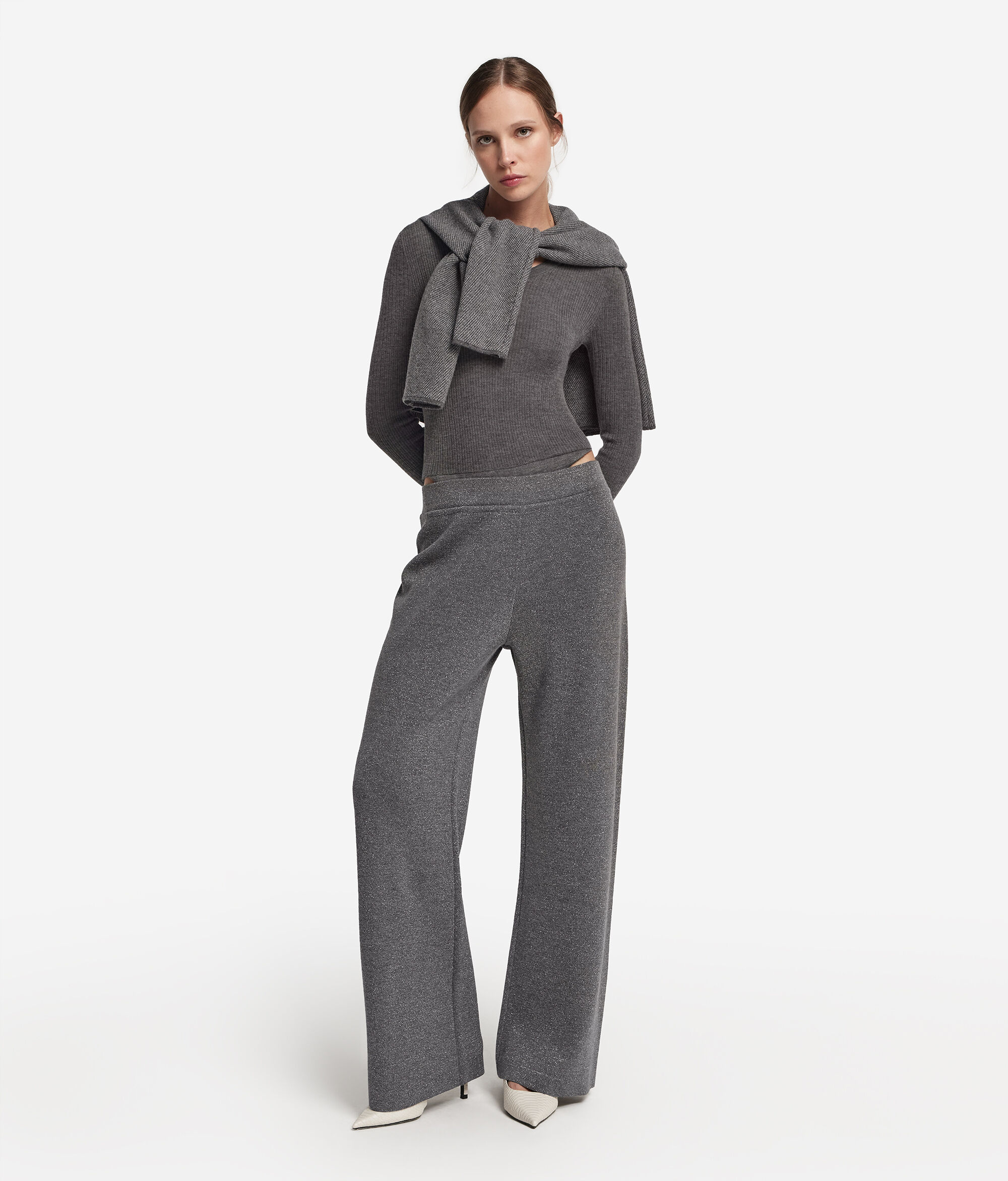 Palazzo trousers in lamé wool