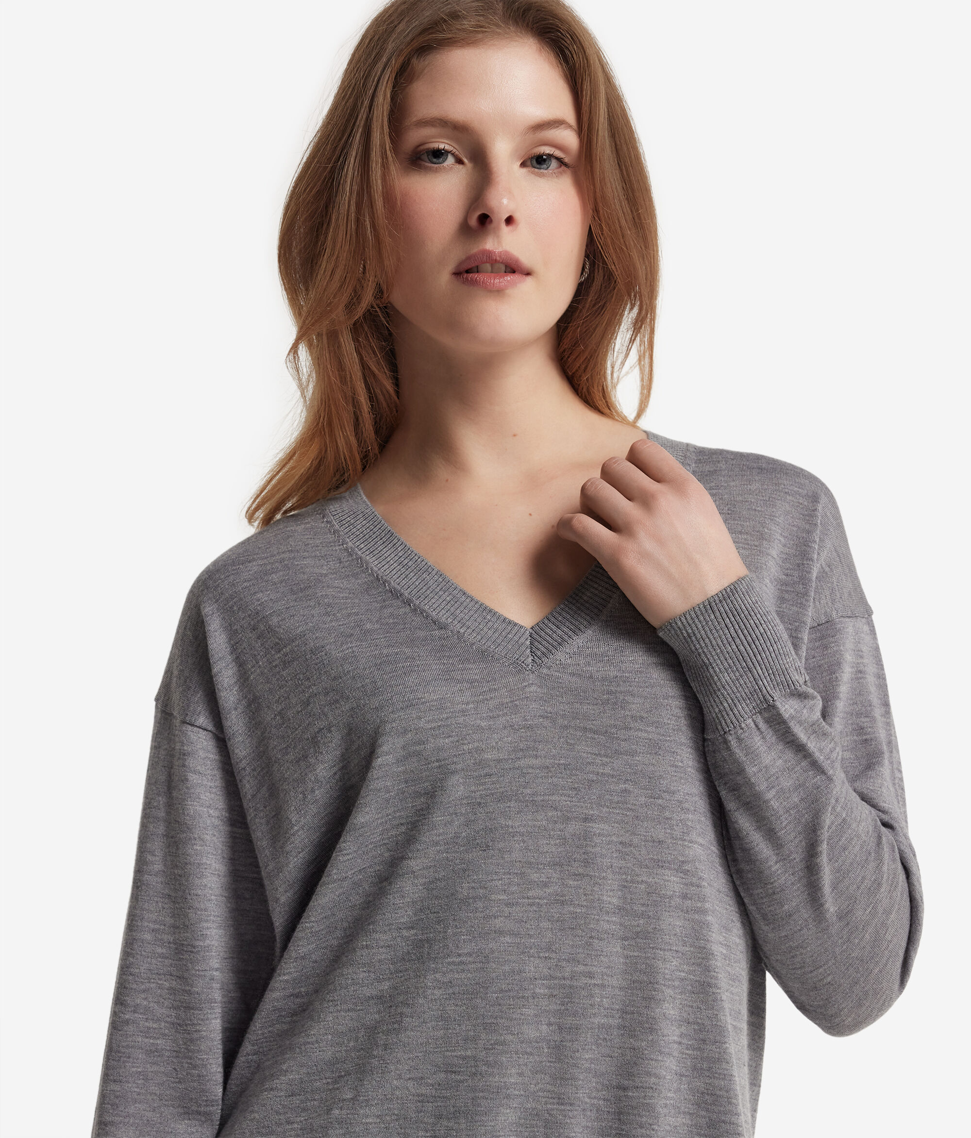 V-Neck Cashmere Jumper with Slits