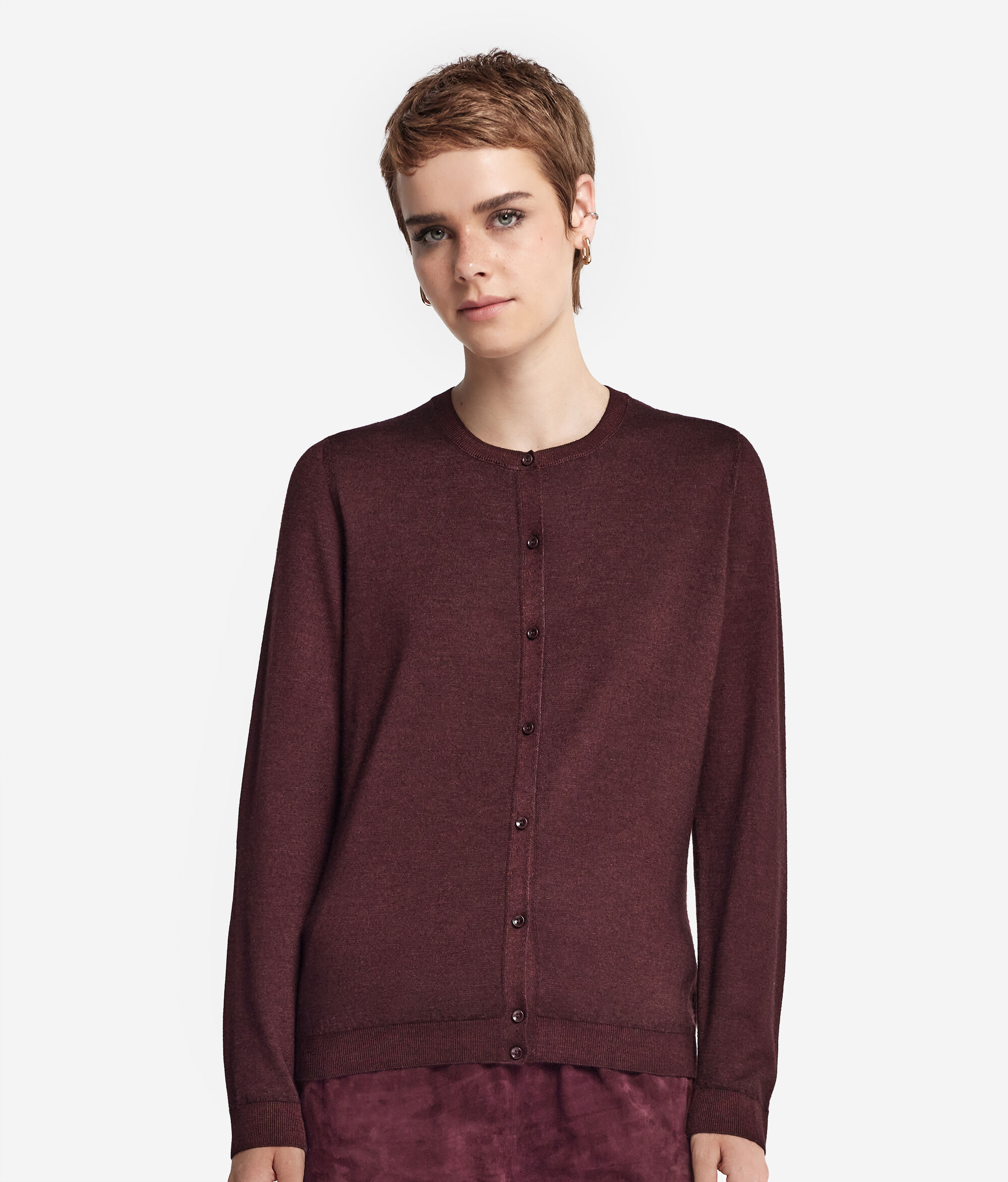 Cardigan com Decote Redondo em Ultrafine Cashmere