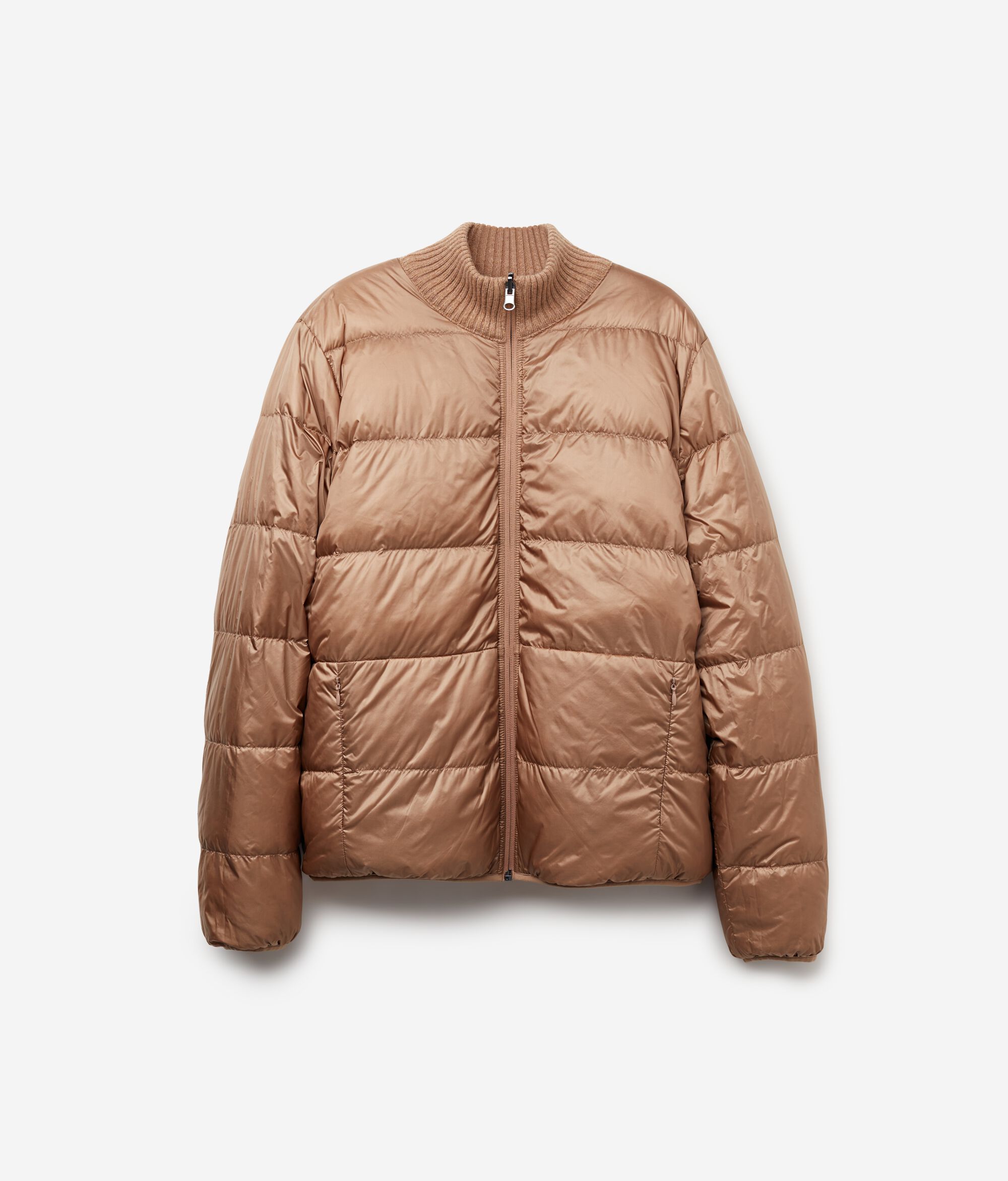 Cashmere Reversible Down Jacket with Cable Pattern