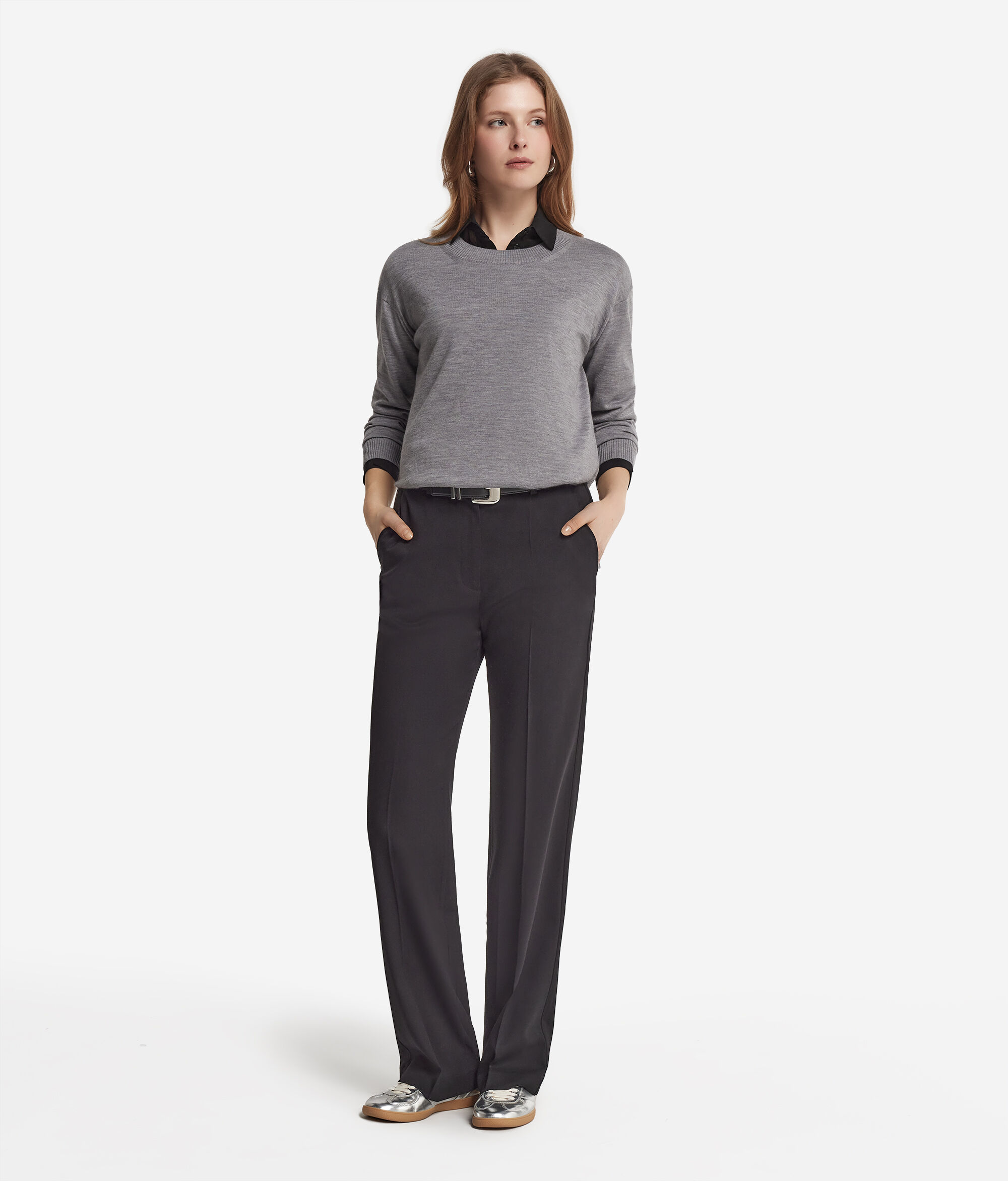 Round-Neck Cashmere Jumper with Slits